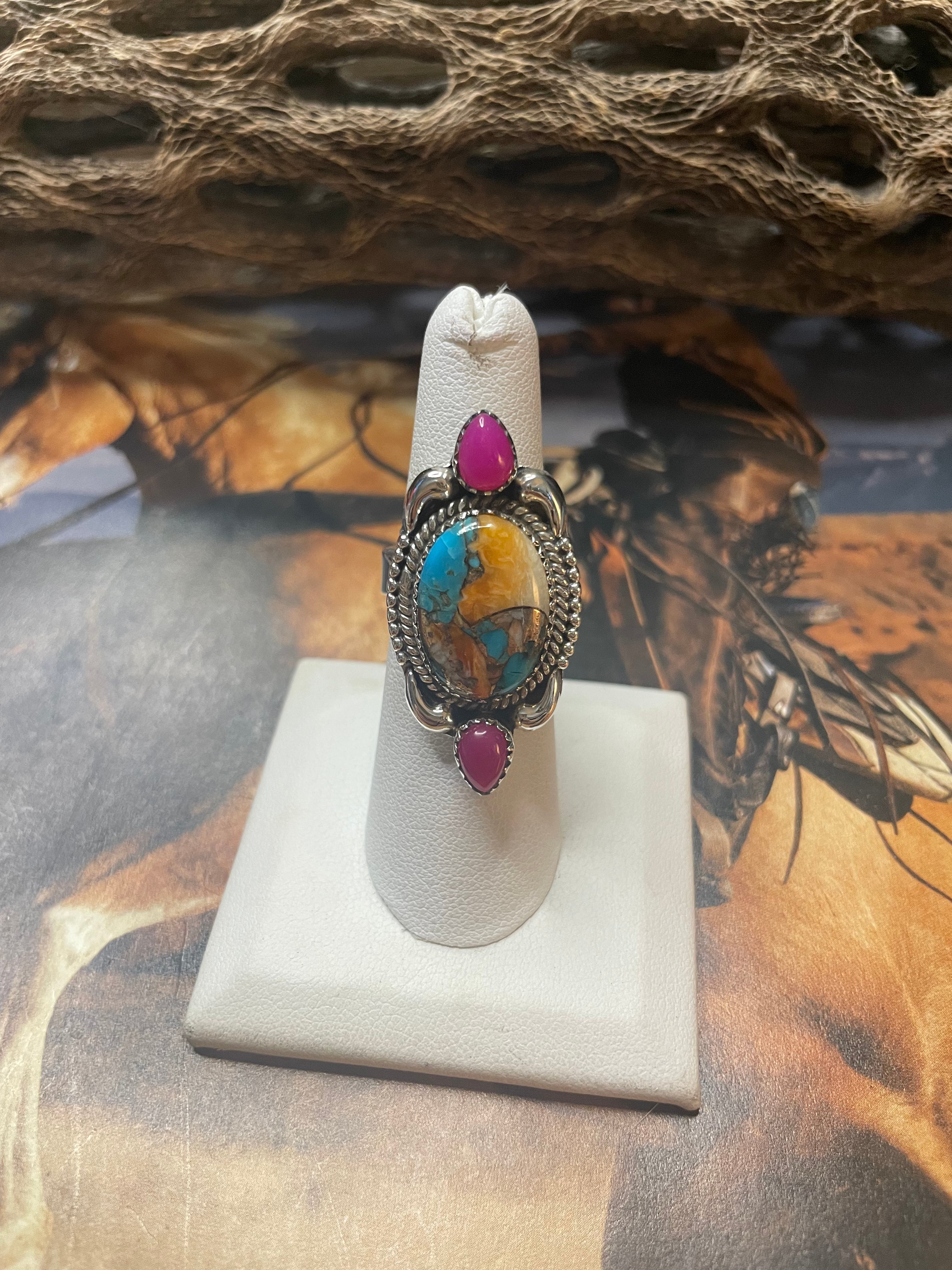 Handmade Spice & Pink Onyx Adjustable Ring