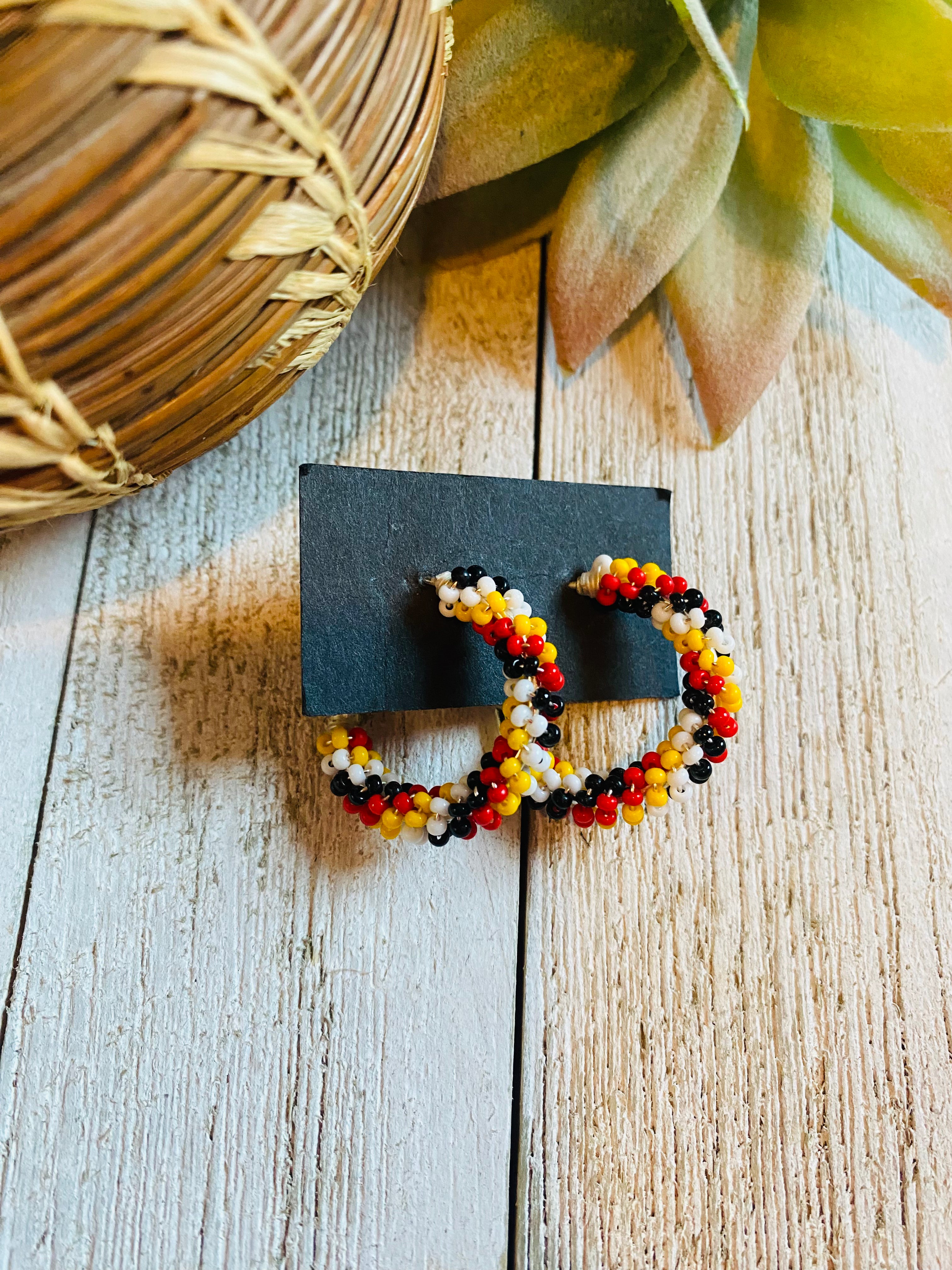 Navajo Handmade Beaded Hoop Earrings