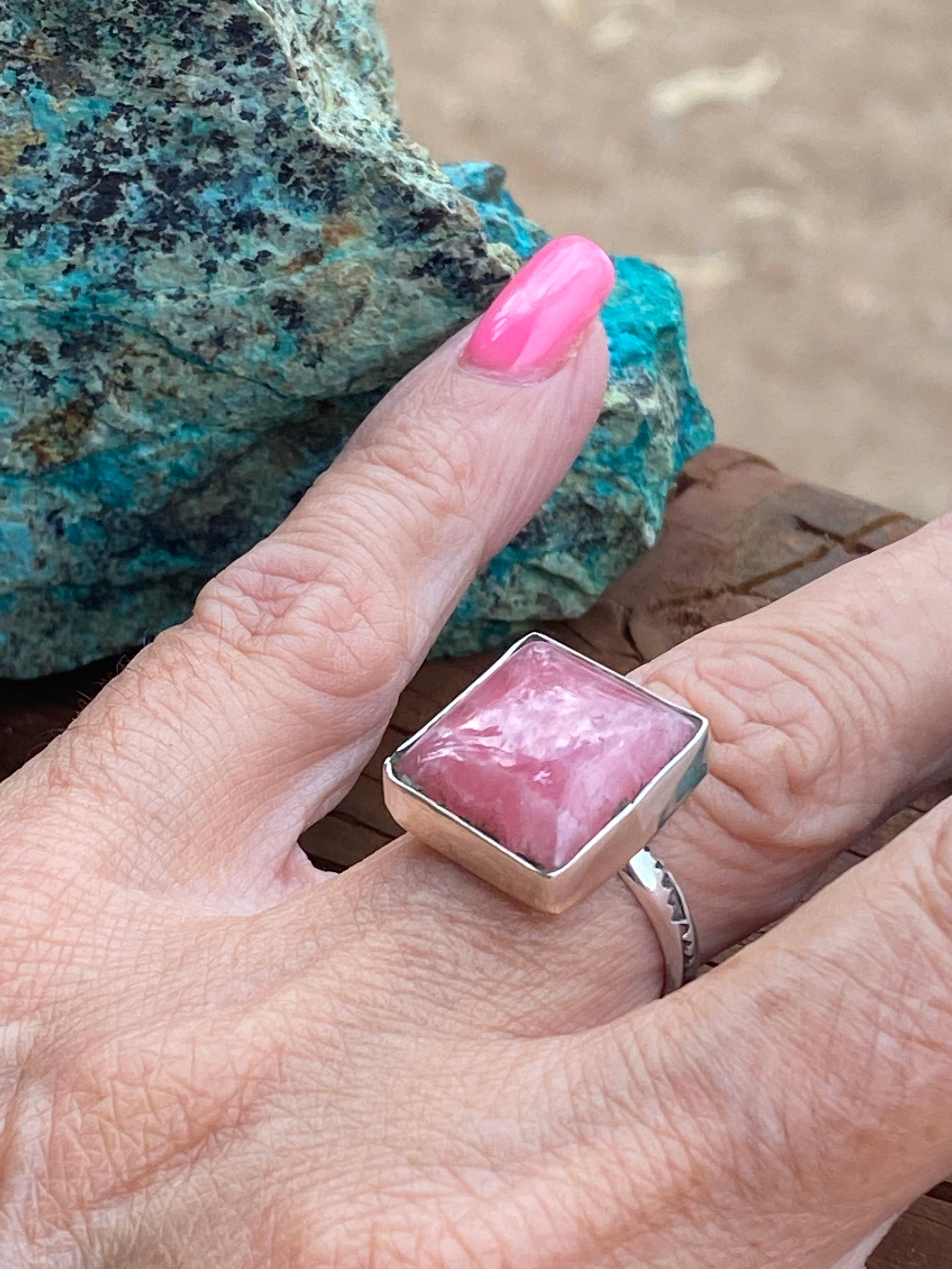 Navajo Sterling Silver & Rhodochrosite Rings Signed