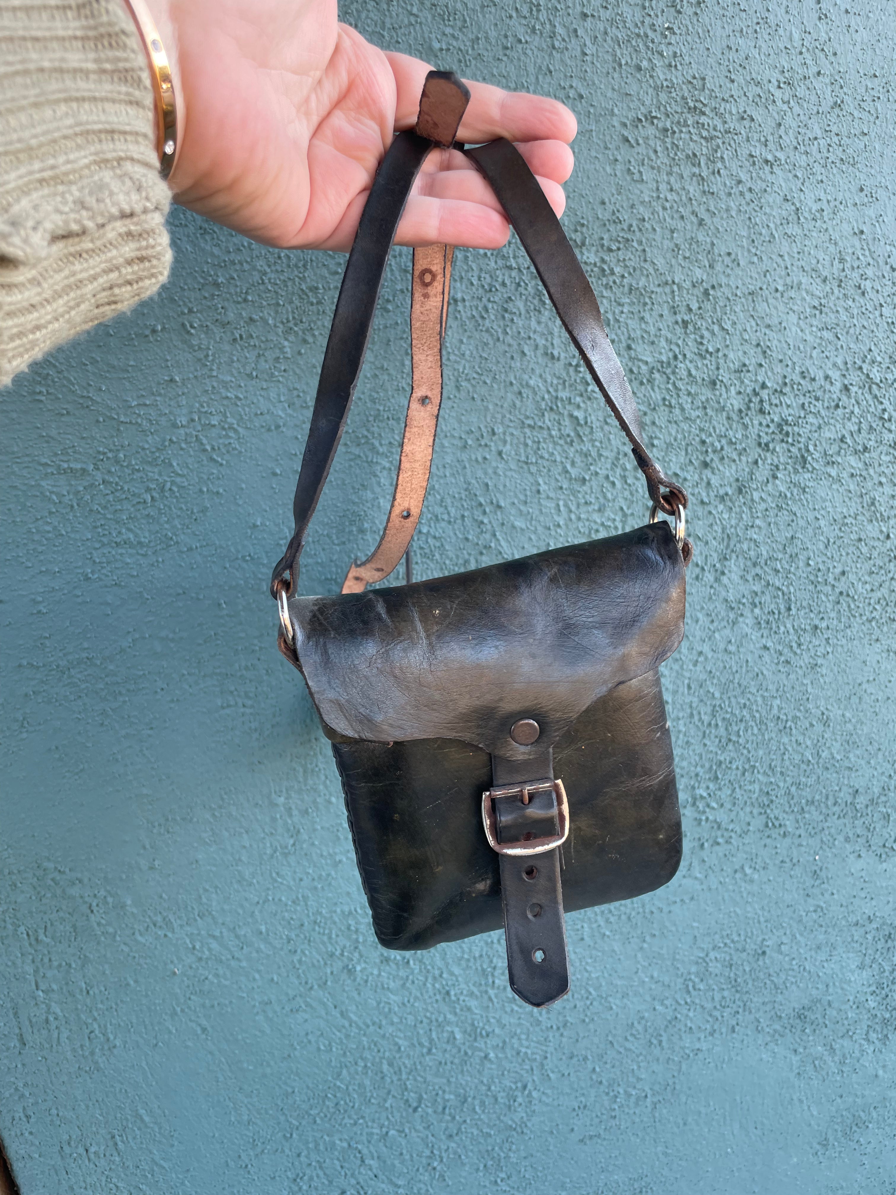 Handmade Leather Crossbody Black Purse