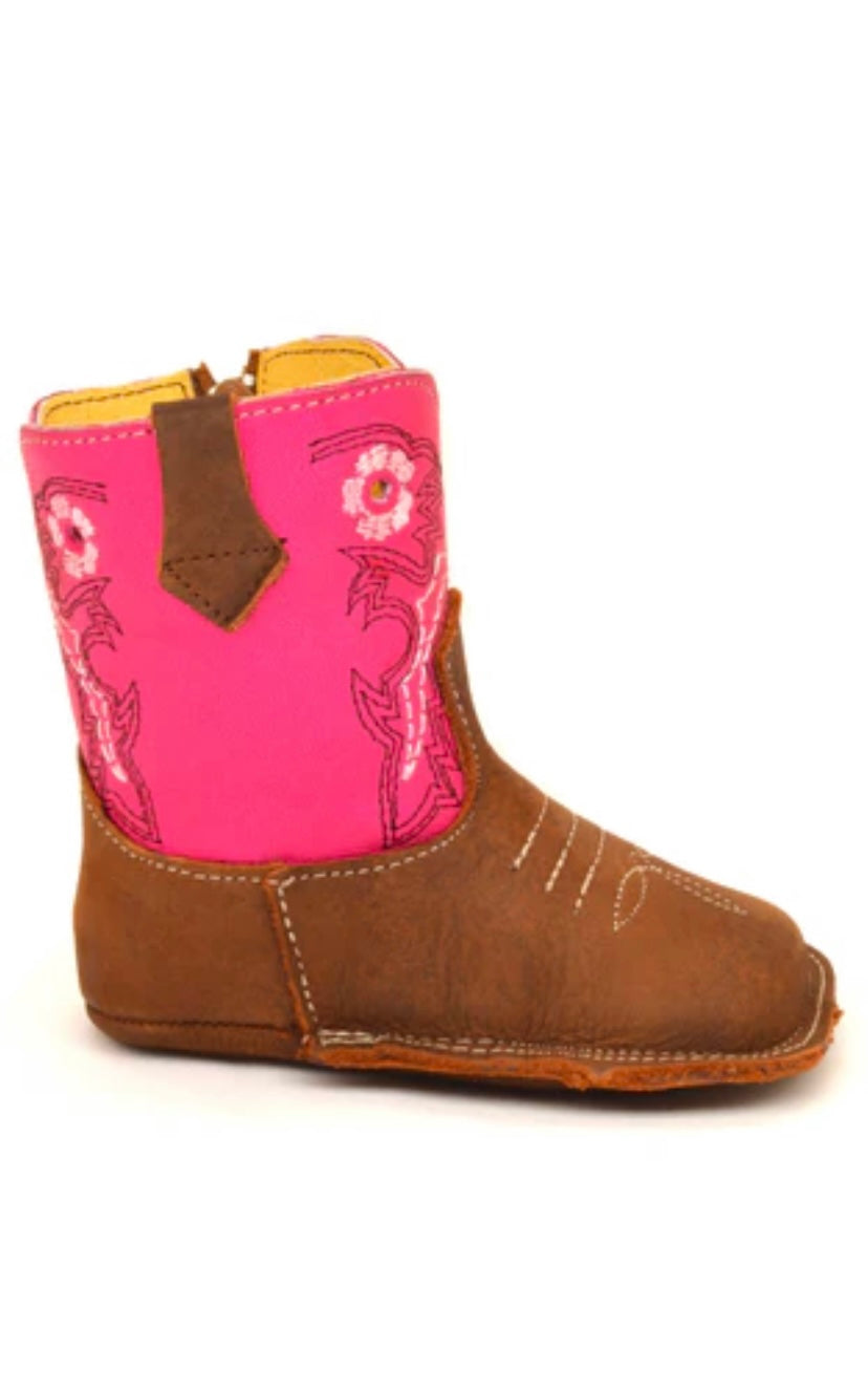 Western Leather infant Baby Boots Fuchsia