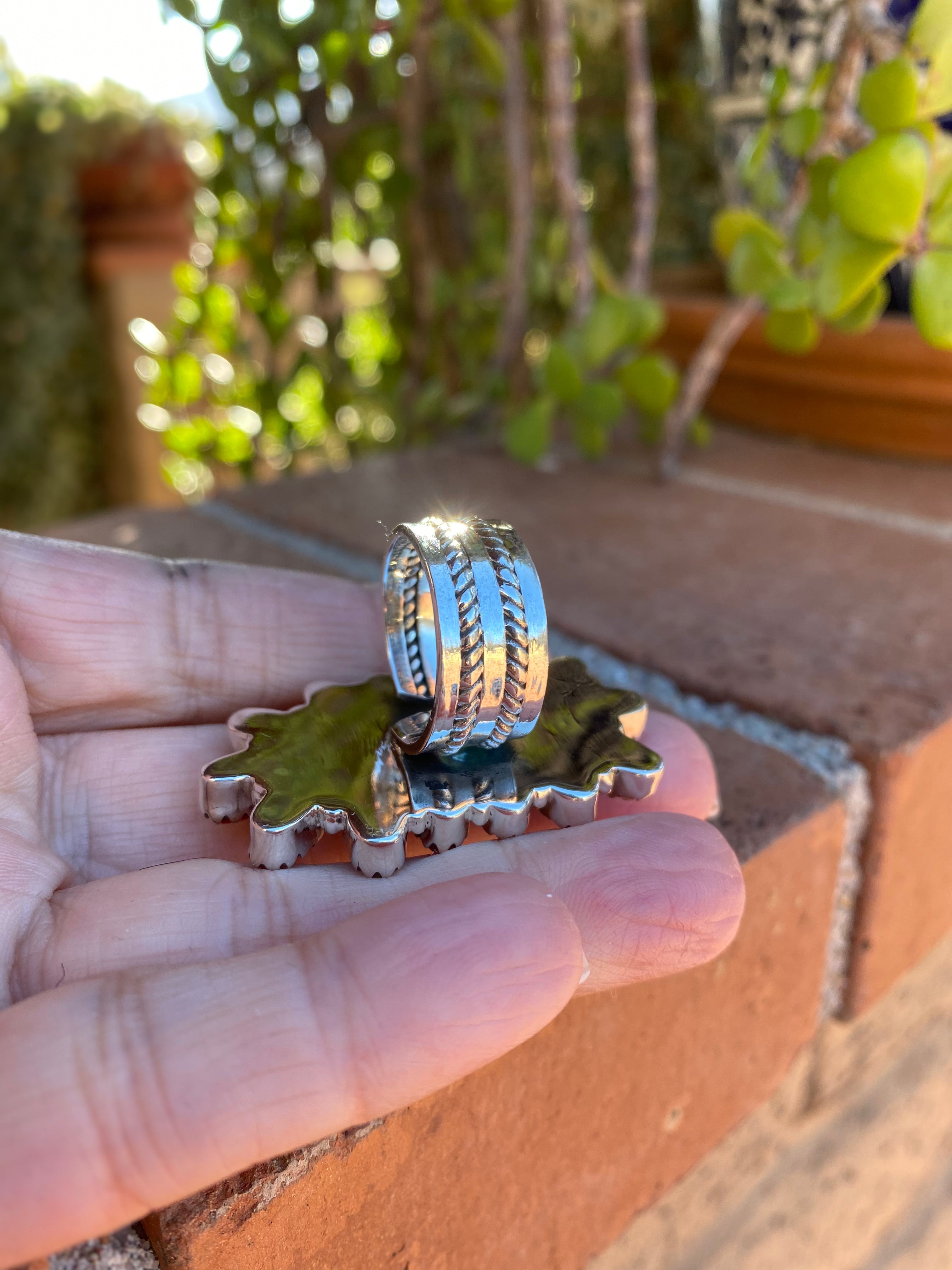 Handmade Sterling Silver And Coral Adjustable Cluster Ring