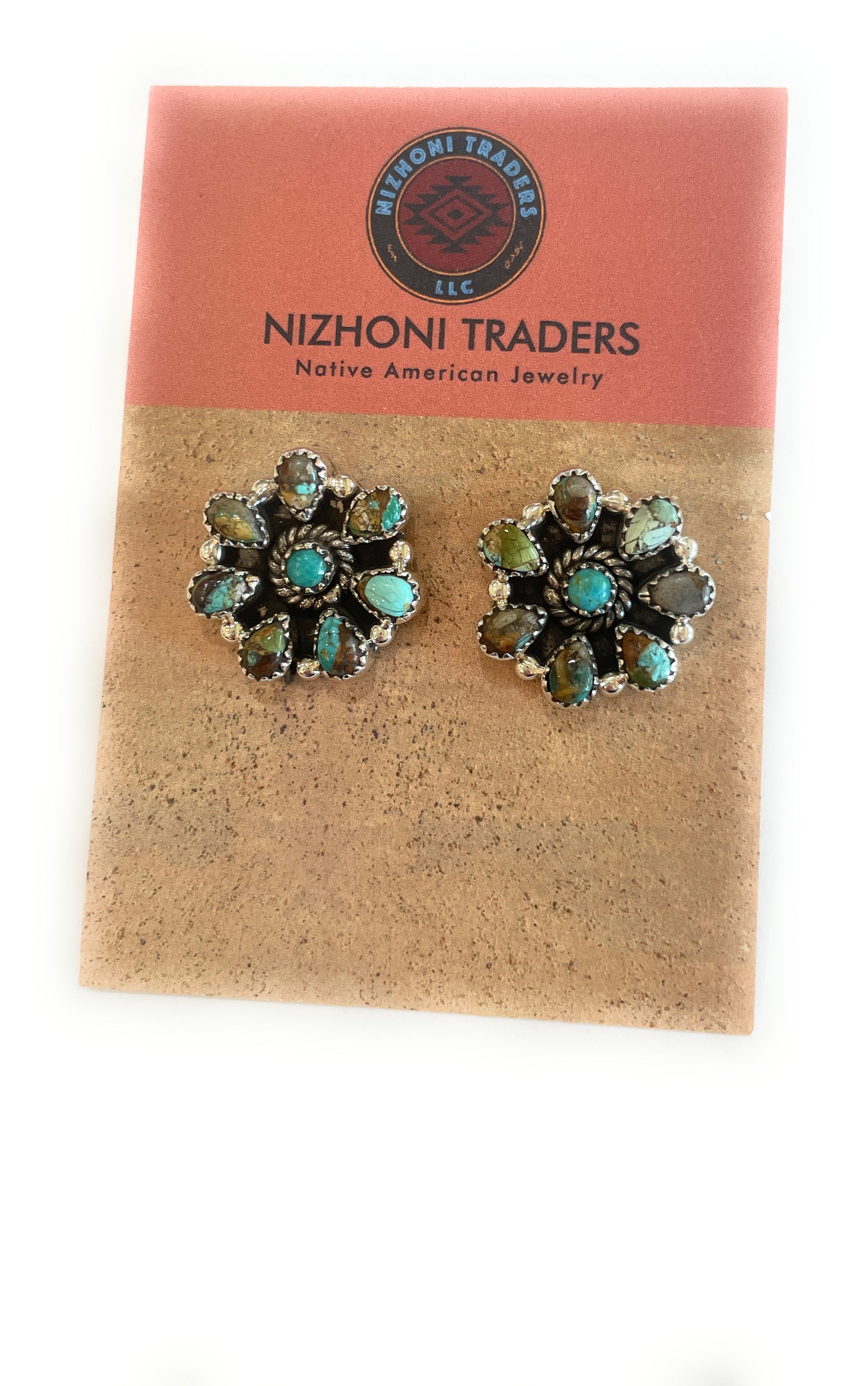 Handmade Turquoise Post Earrings Signed Nizhoni