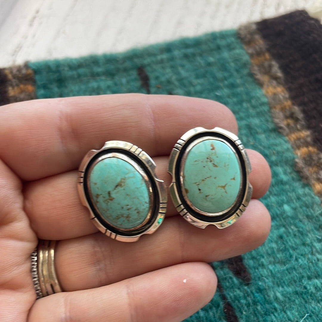 Beautiful Navajo Turquoise And Sterling Silver Post Earrings