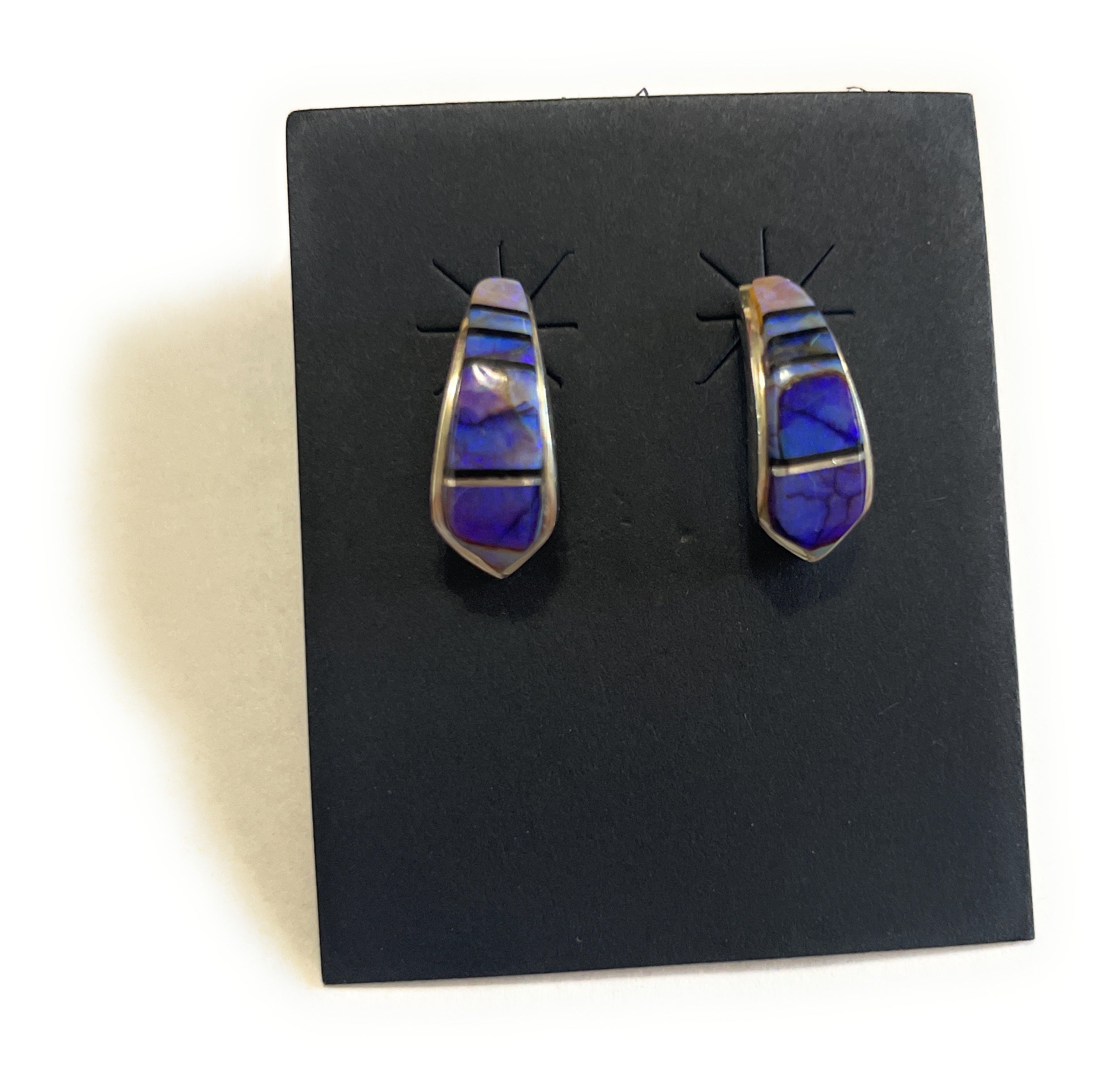 Navajo Blue Opal Inlay & Sterling Silver Earrings