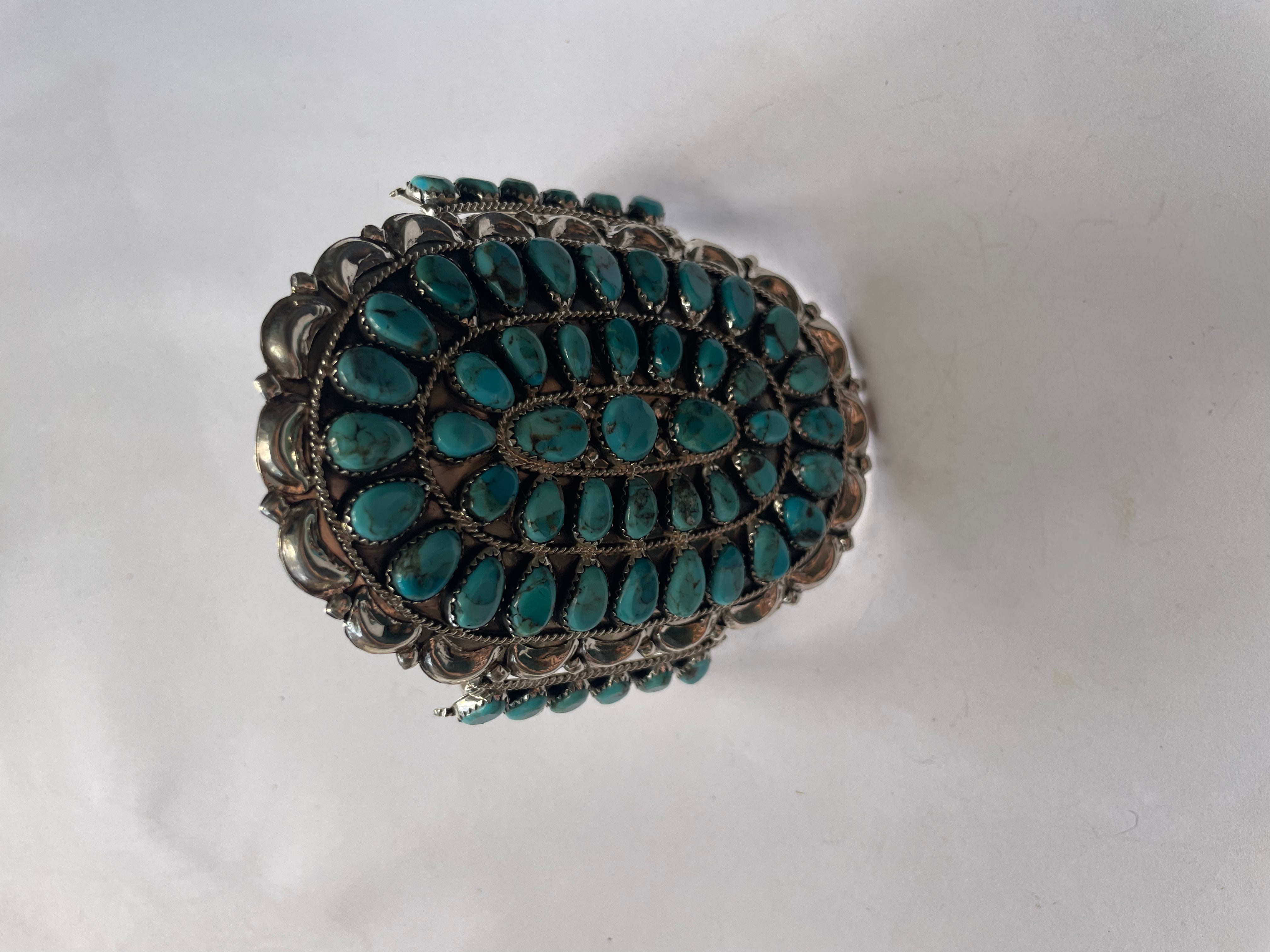 Navajo Sterling Silver & Turquoise Statement Cuff Bracelet Signed /