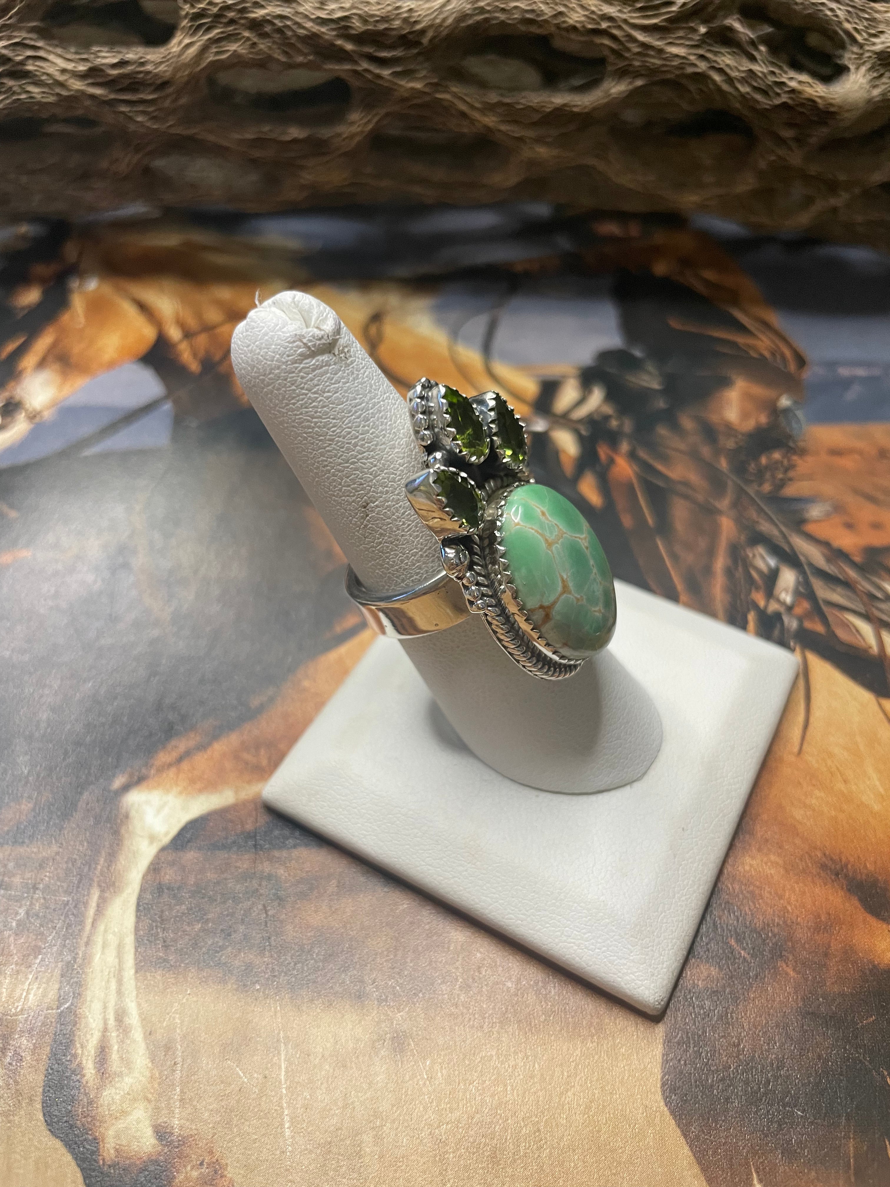 Handmade Variscite & Peridot Adjustable Ring