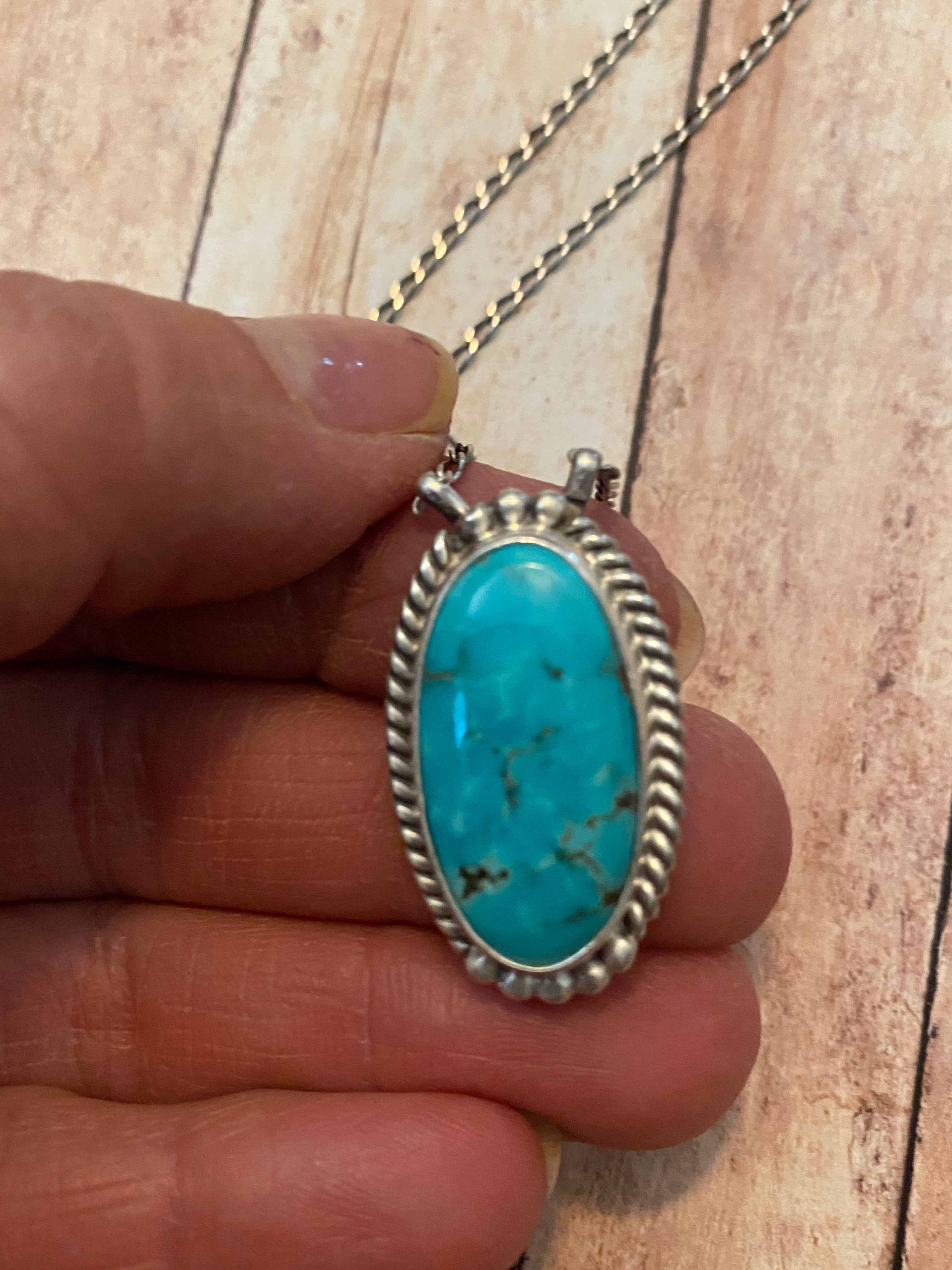 Navajo Sterling Silver And Turquoise Stone Southwest Necklace Signed