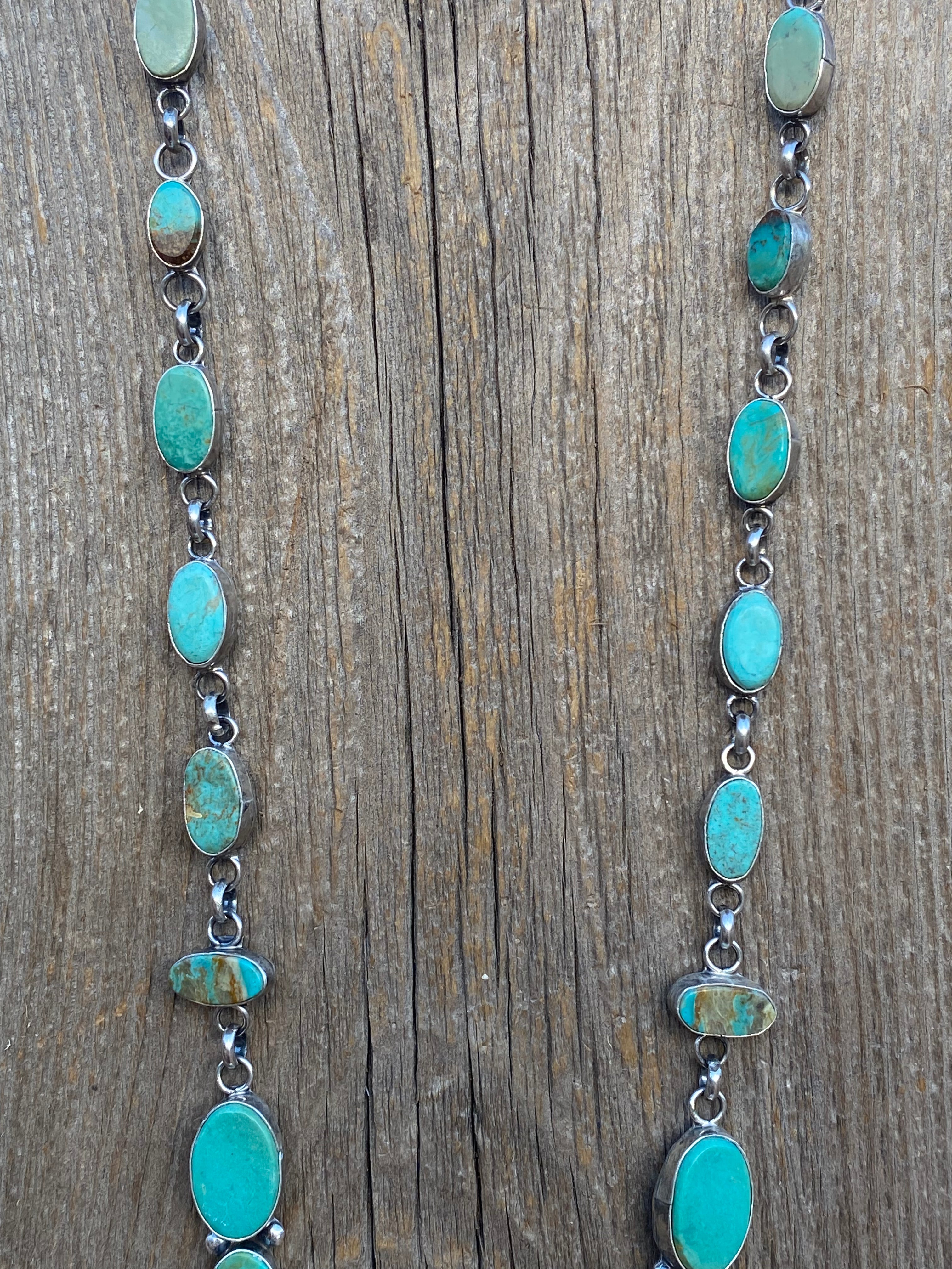 Navajo Sterling Silver & Royston Turquoise Drop Necklace Signed