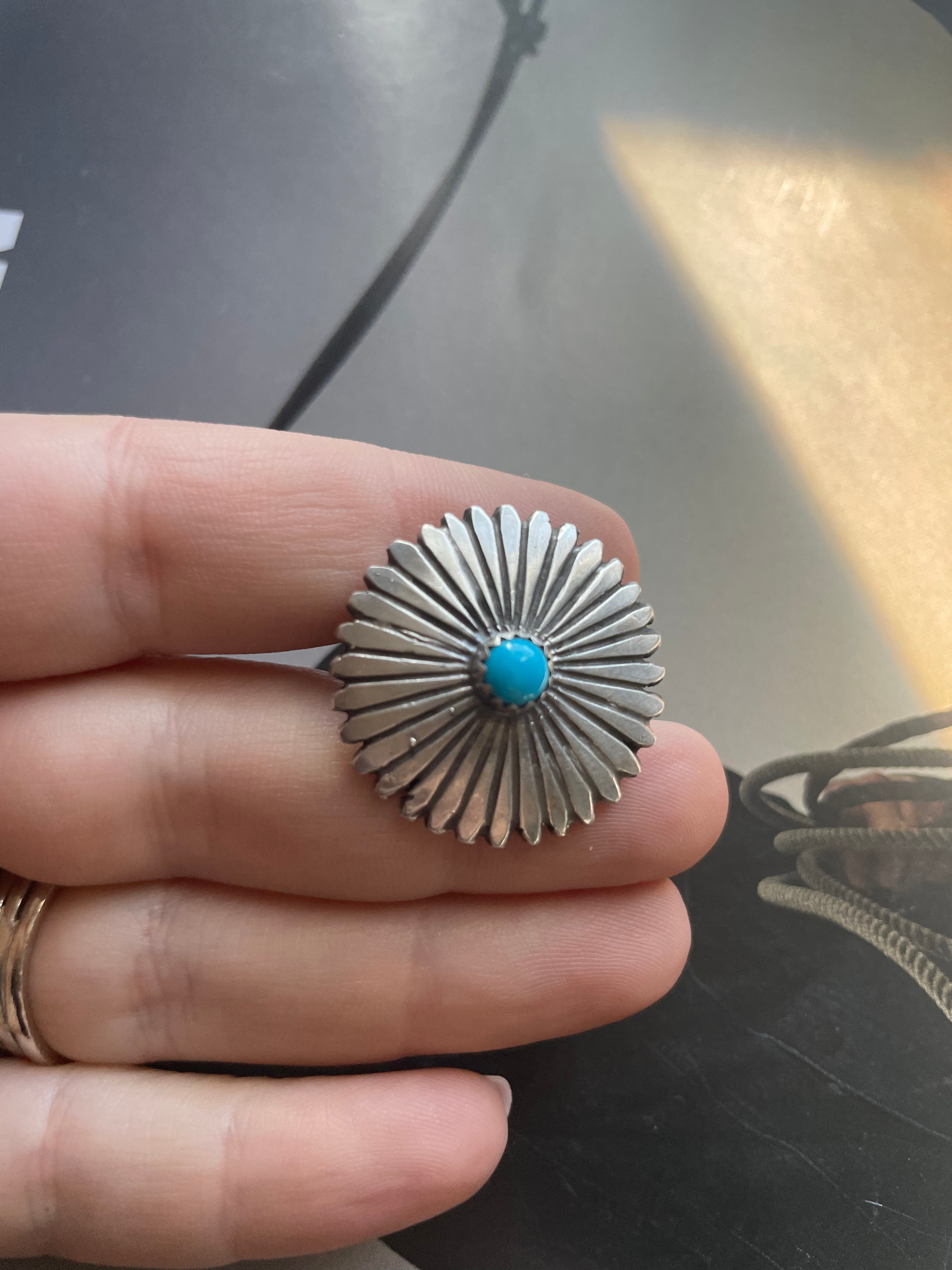 Navajo Turquoise And Sterling Silver Flower Ring