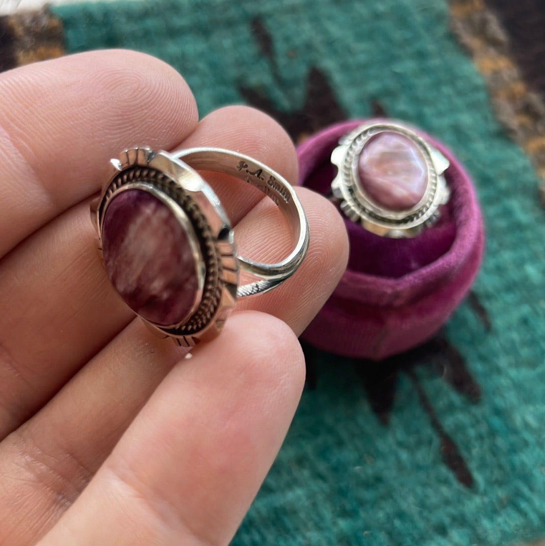 Navajo Purple Spiny and Sterling Silver Ring Signed