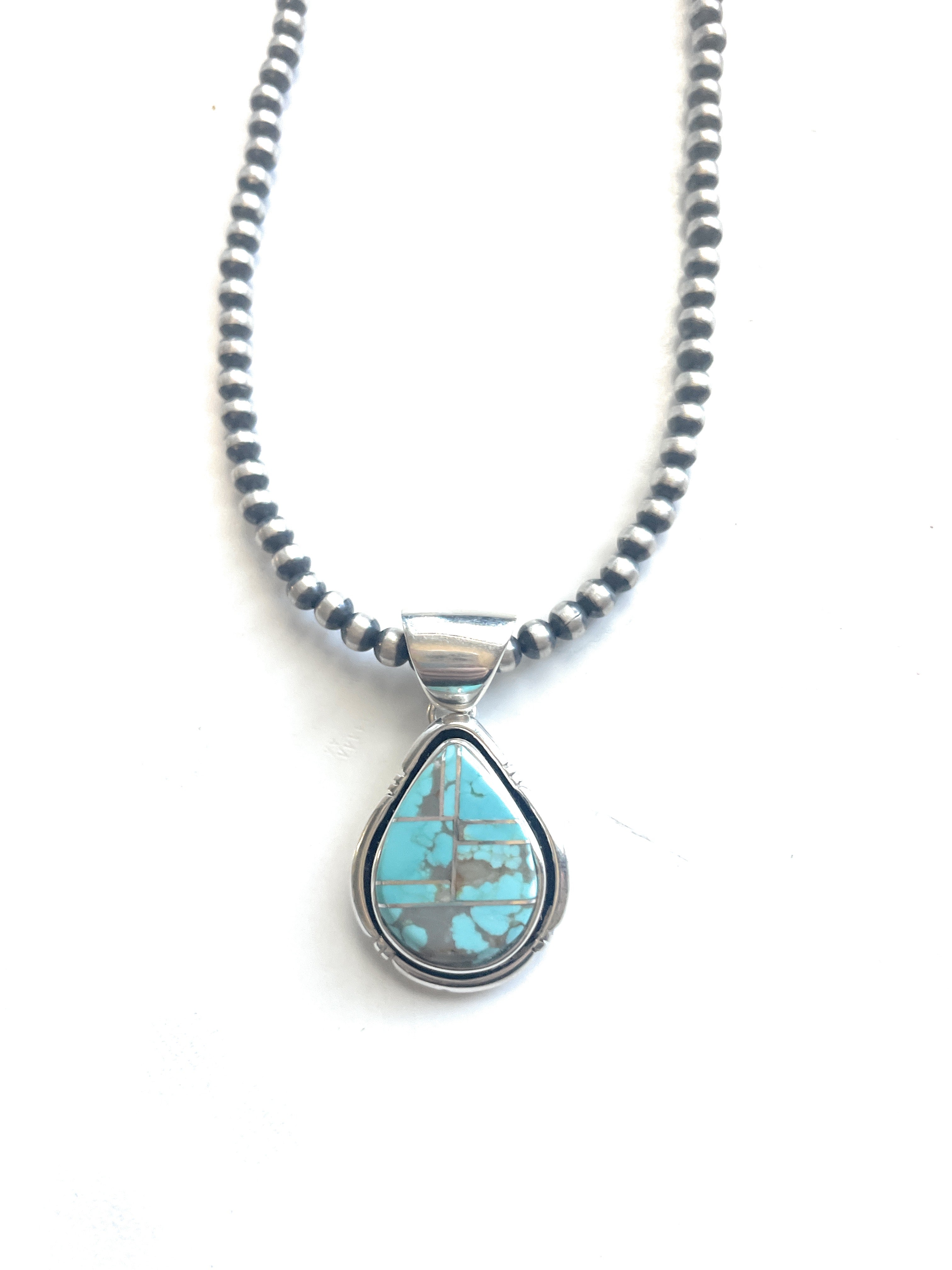 Number 8 Turquoise Inlay & Sterling Silver Pendant