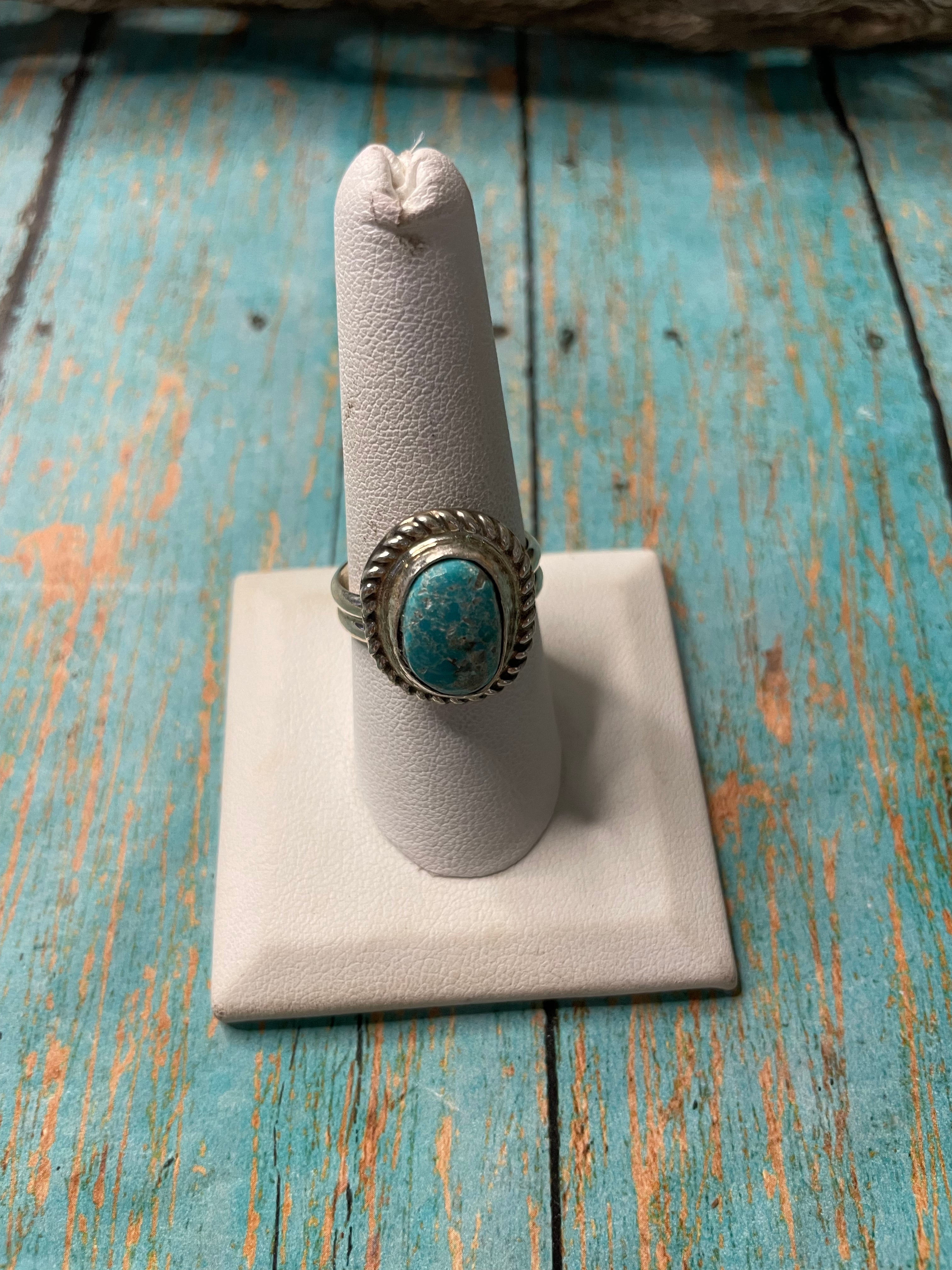 Old Pawn Navajo Sterling Silver & Turquoise Ring Size 8.5