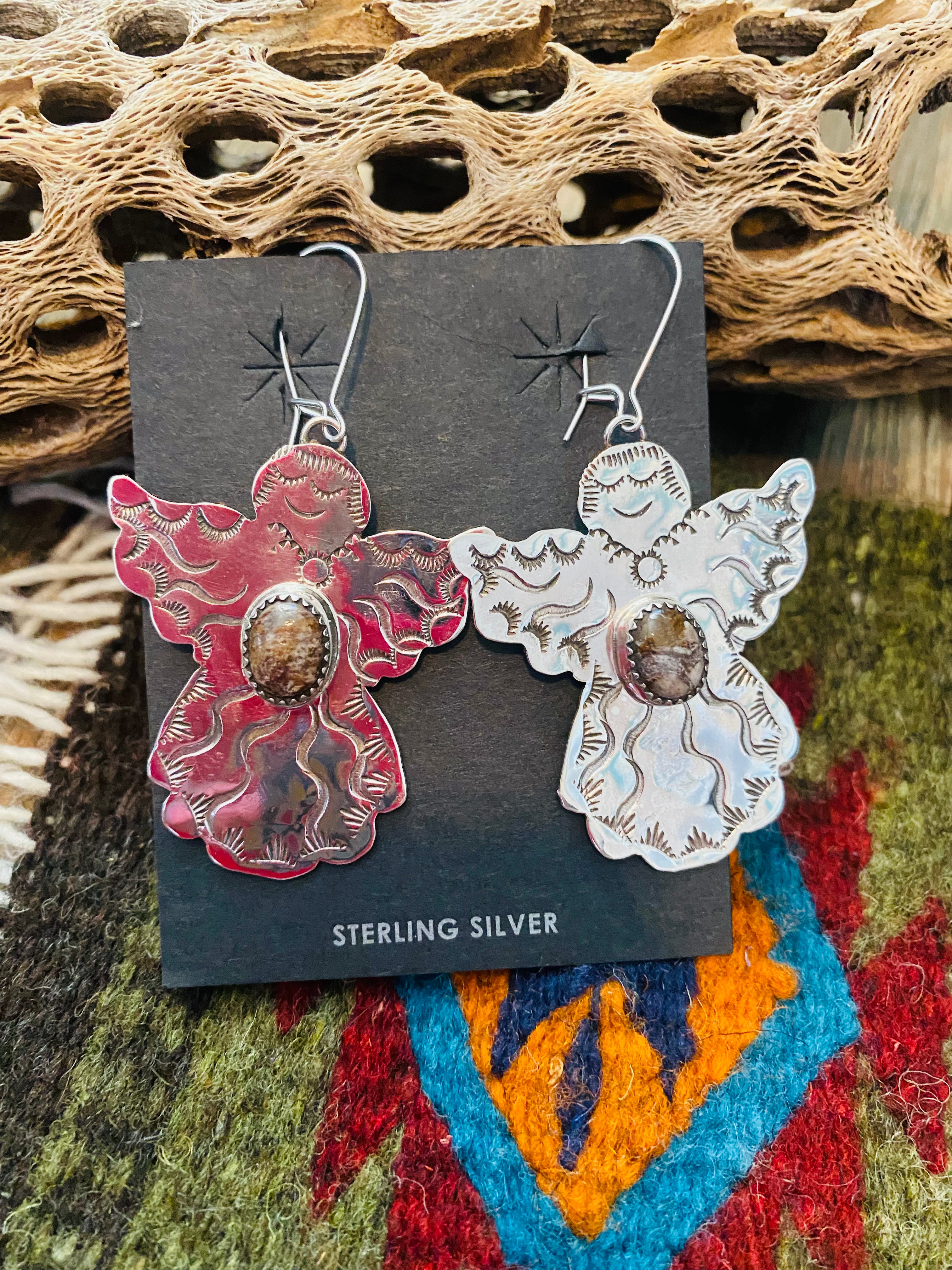 Navajo Jasper & Sterling Silver Angel Dangle Earrings