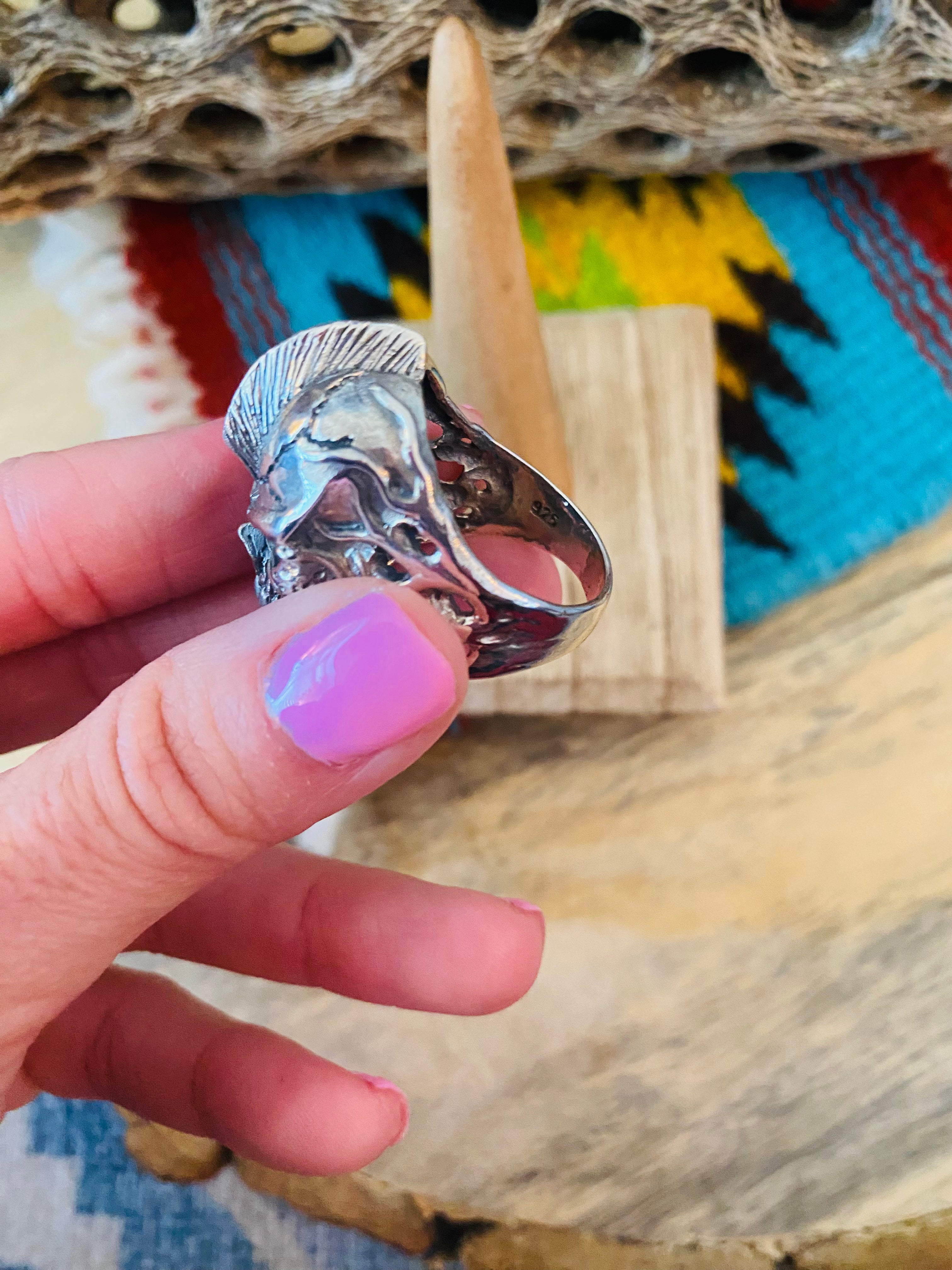 Handmade Sterling Silver Skull Ring Size 9.5