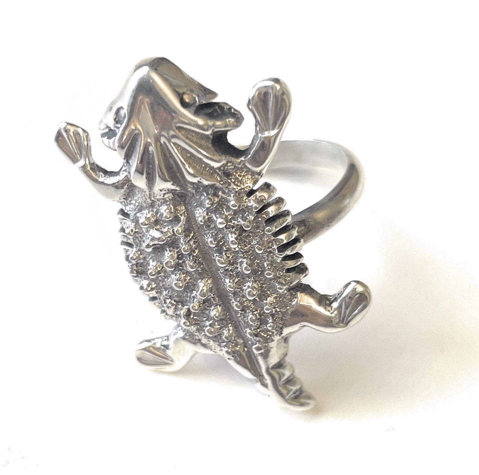 Navajo Sterling Silver Horny Toad Adjustable Ring Signed