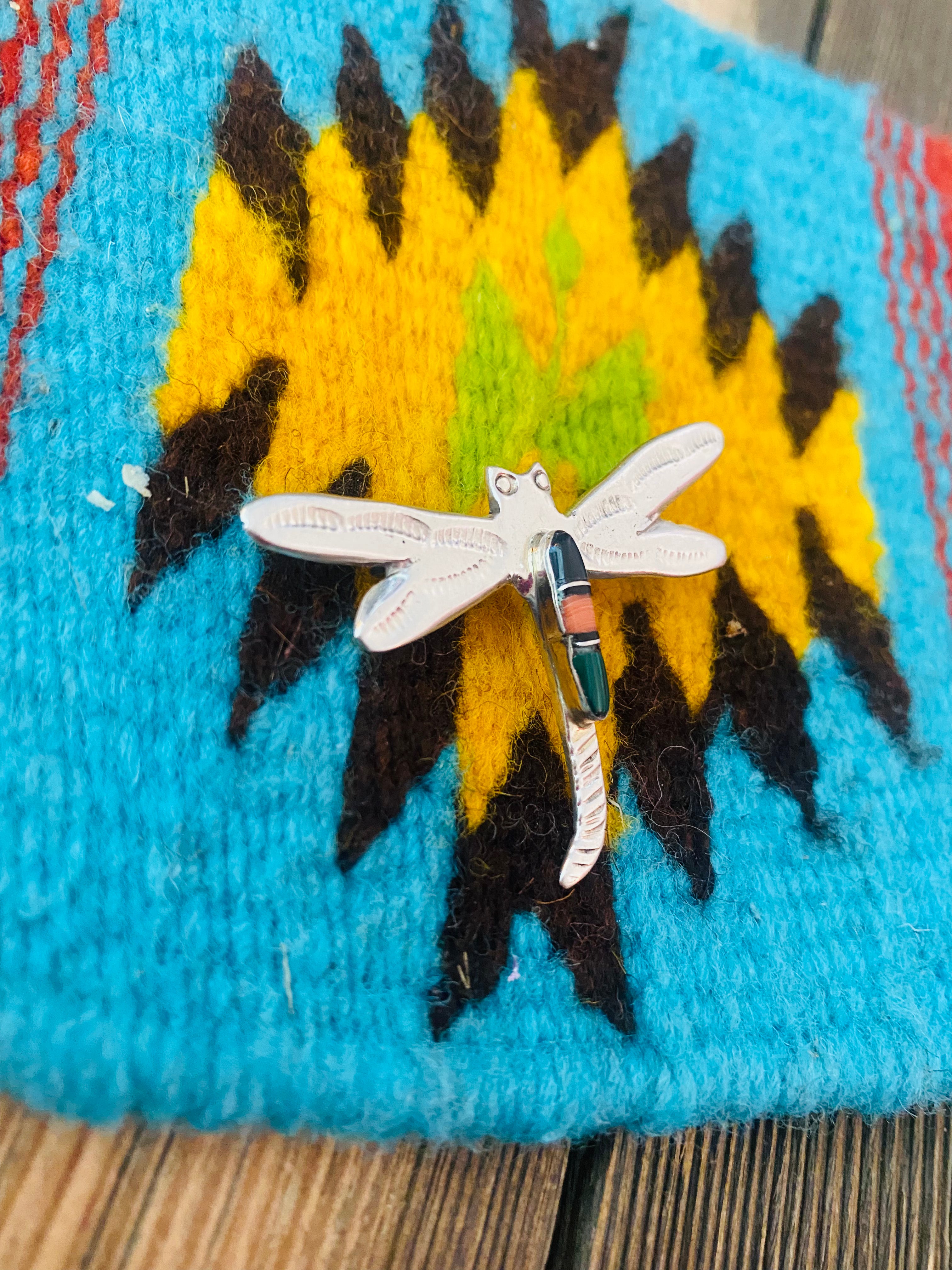 Navajo Sterling Silver and Multi Stone Inlay Dragonfly Brooch