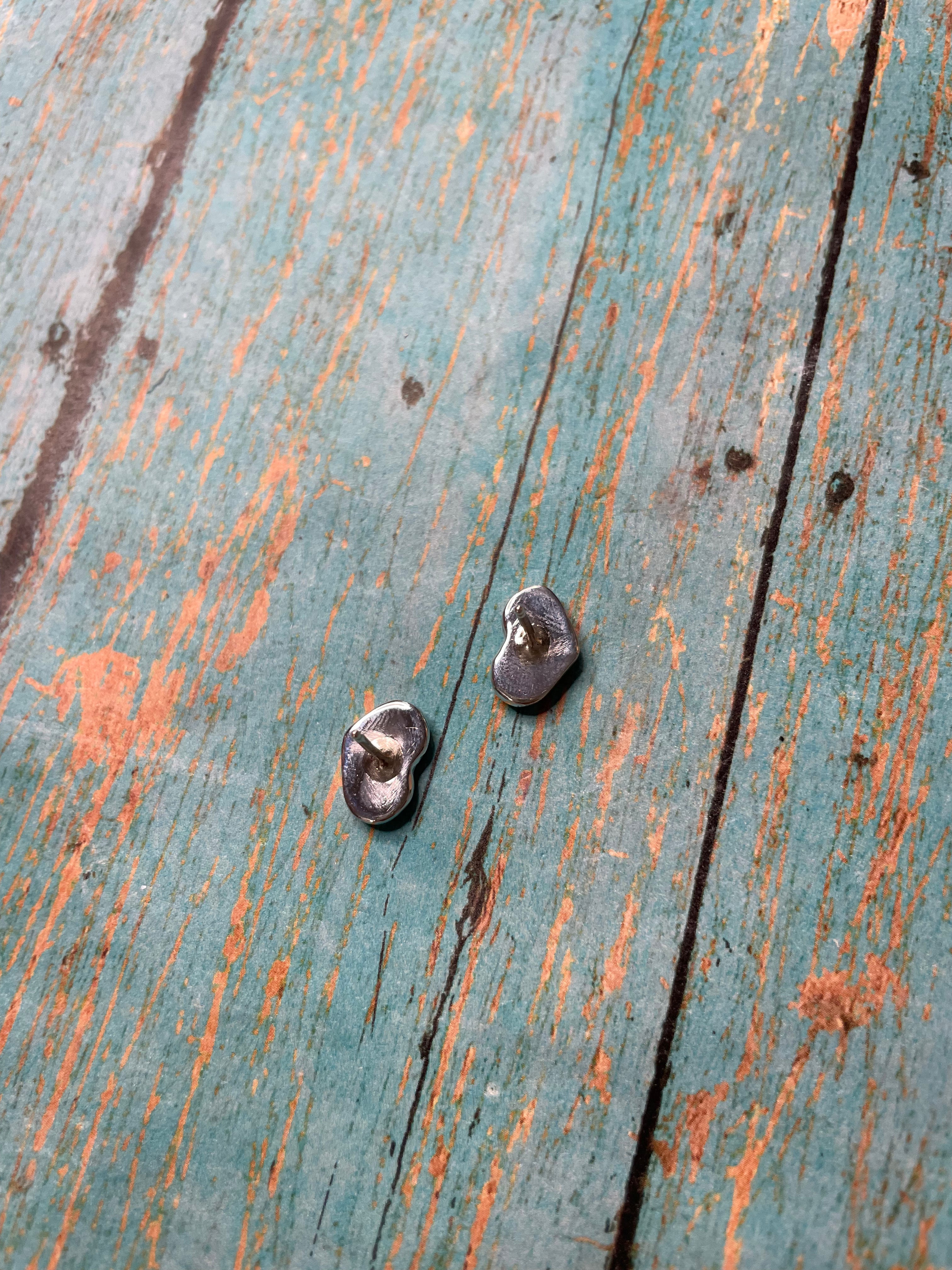 Zuni Sterling Silver & Multi Stone Inlay Stud Heart Earrings