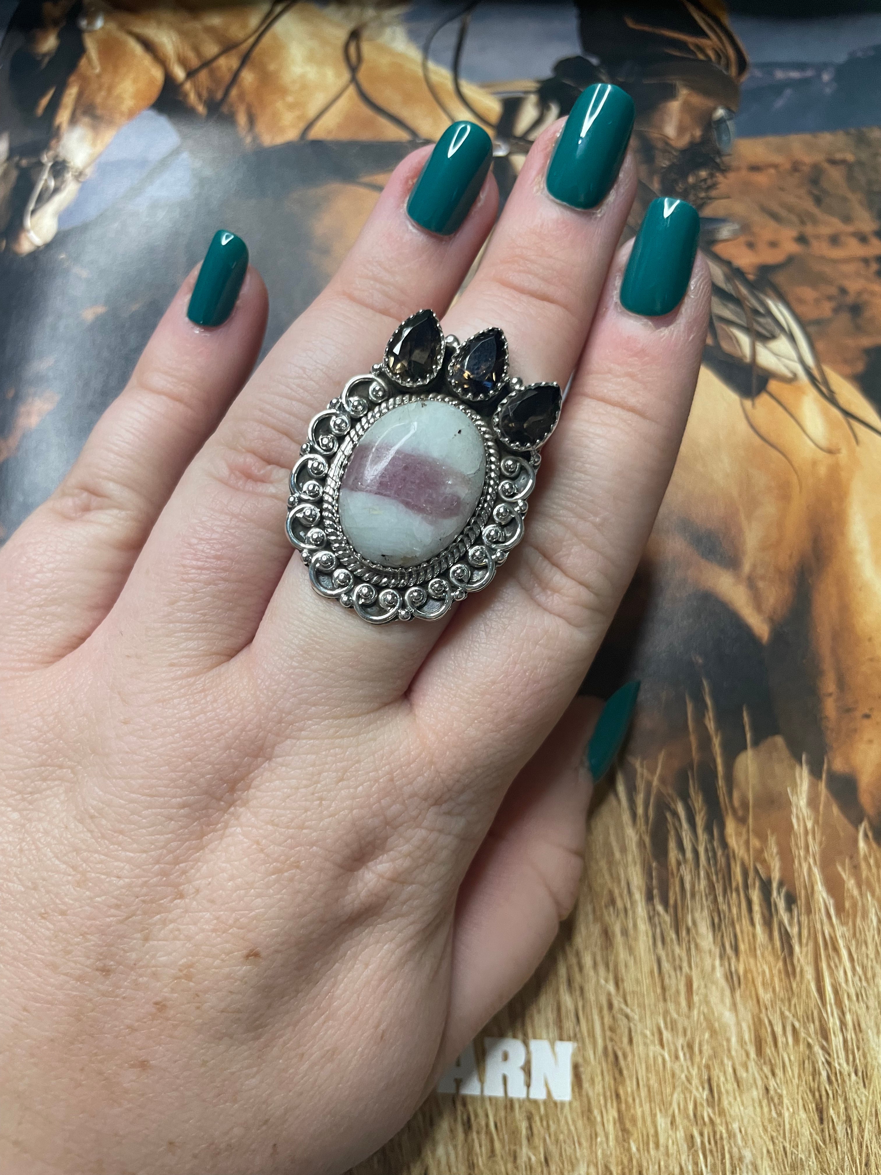 Handmade Tourmaline Quartz Adjustable Ring