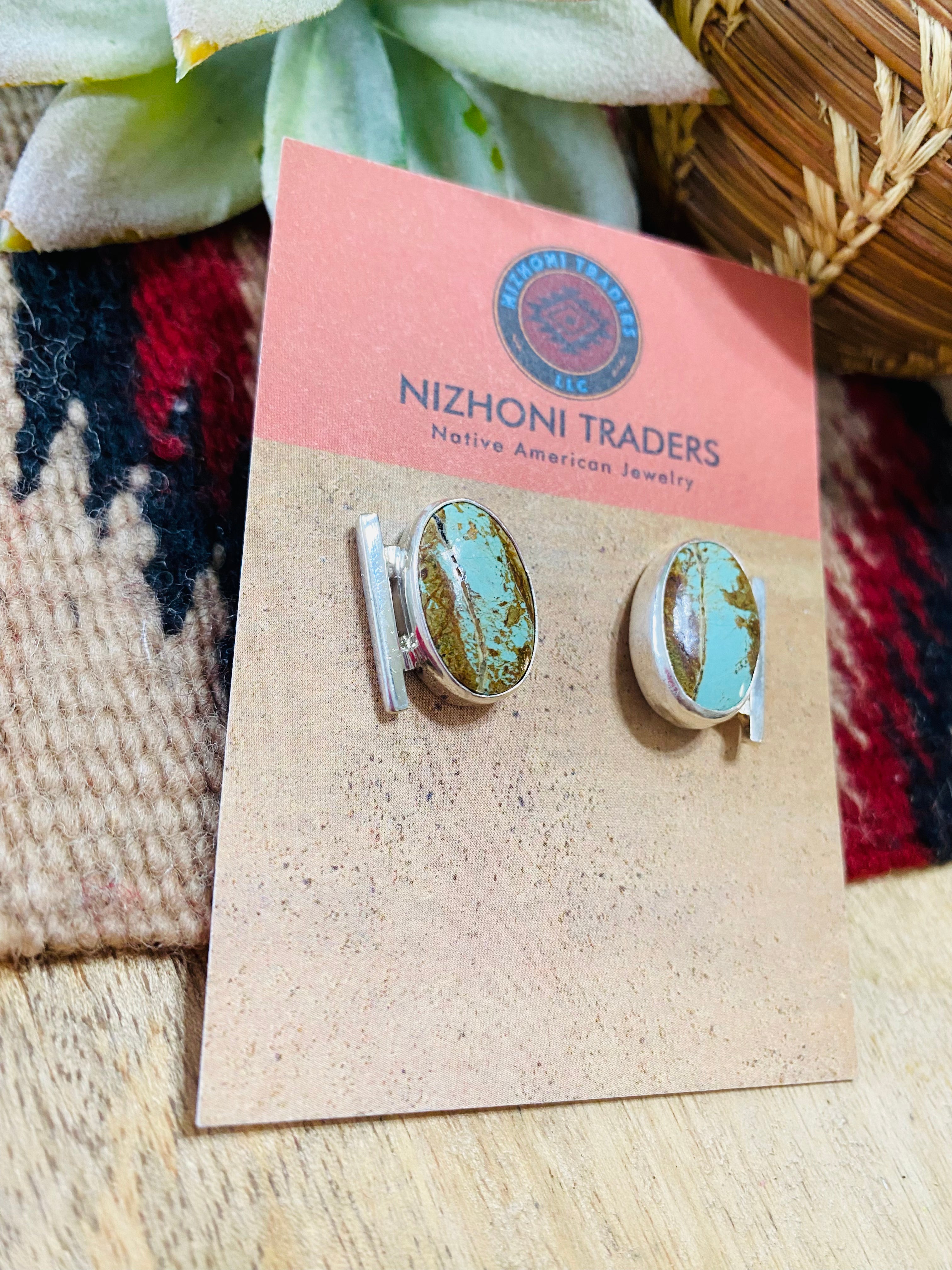 Navajo Sterling Silver & Royston Turquoise Post Earrings