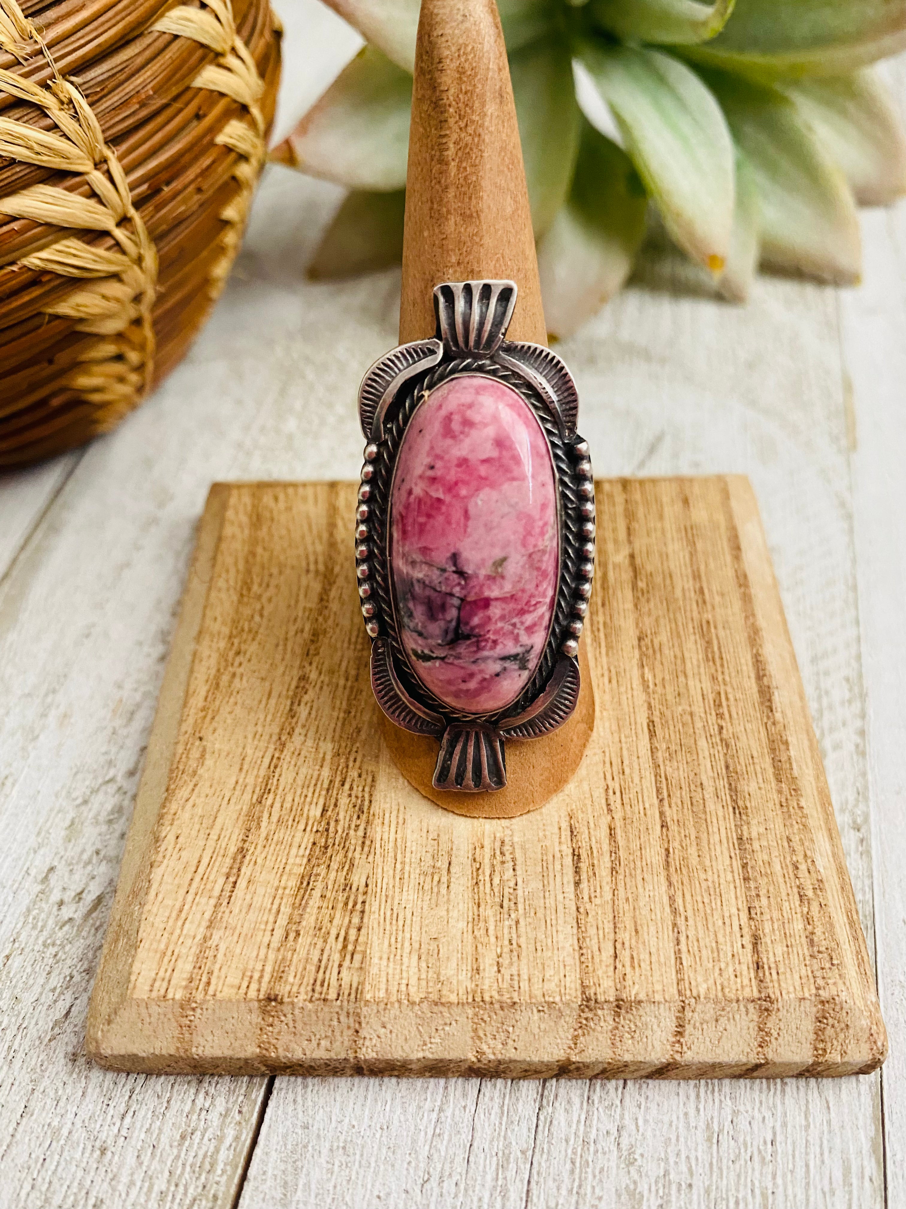 Navajo Rhodochrosite And Sterling Silver Ring Size 9 Signed