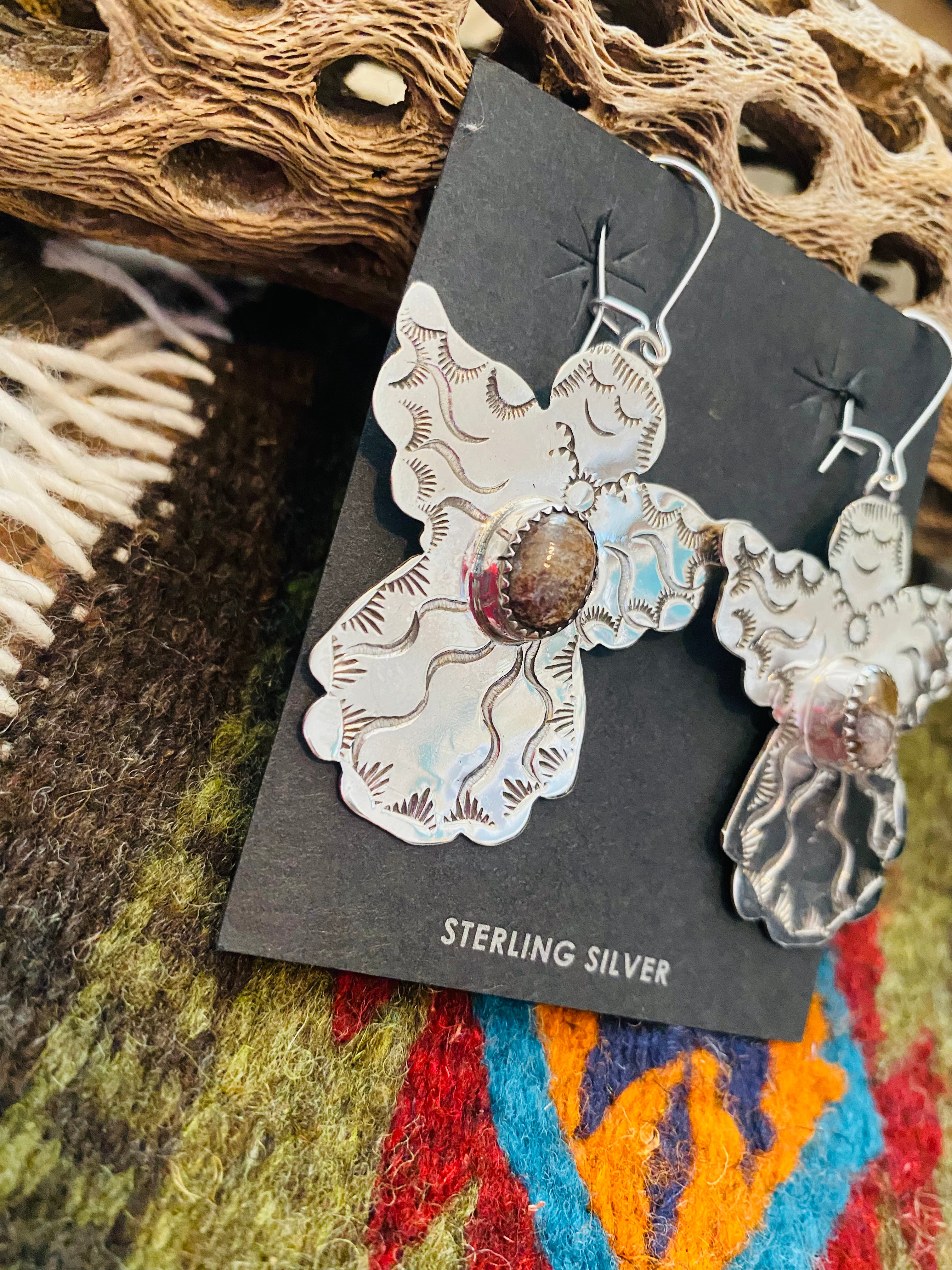 Navajo Jasper & Sterling Silver Angel Dangle Earrings