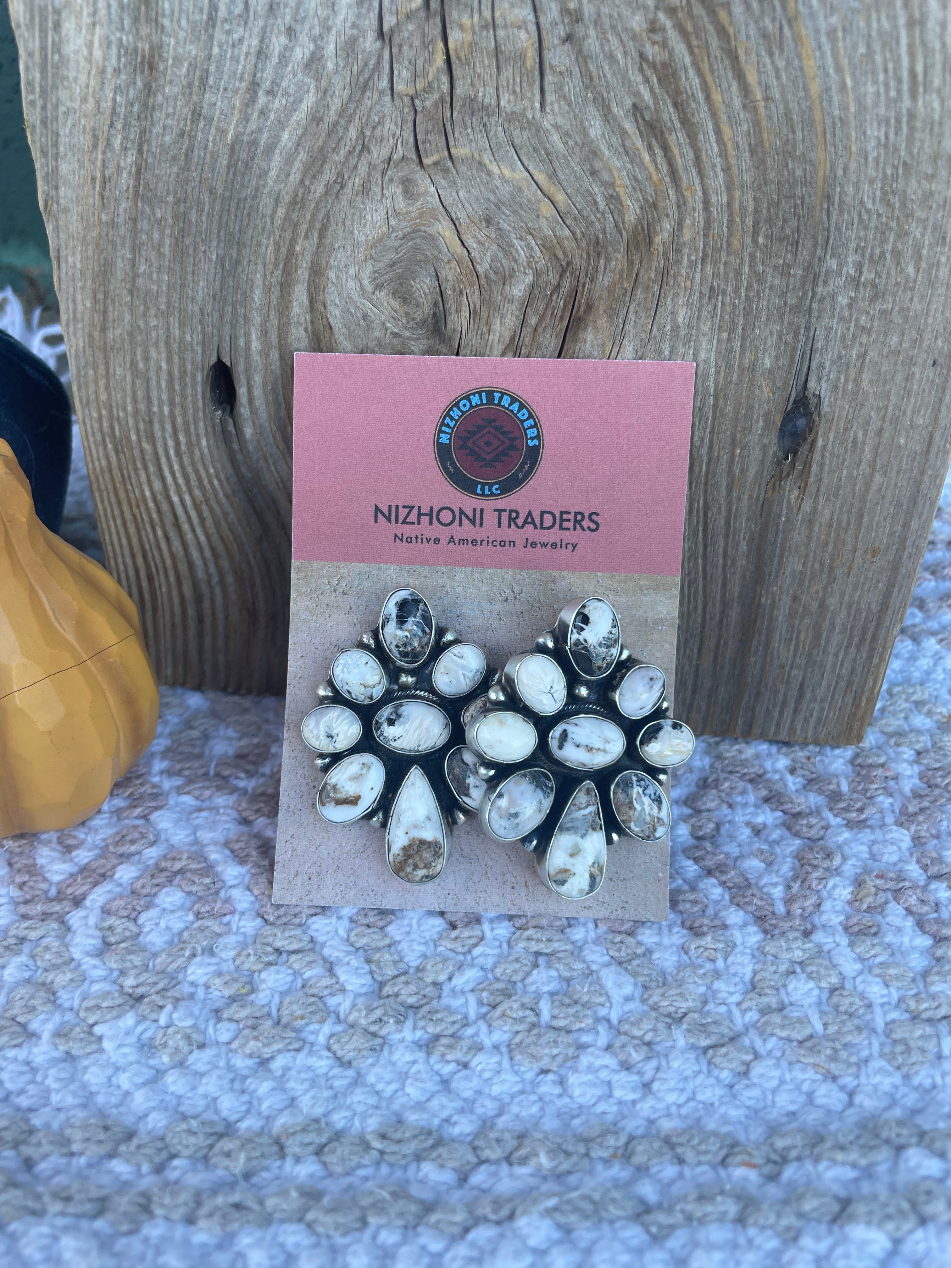 Navajo White Buffalo Cluster Earrings By Sheila Becenti