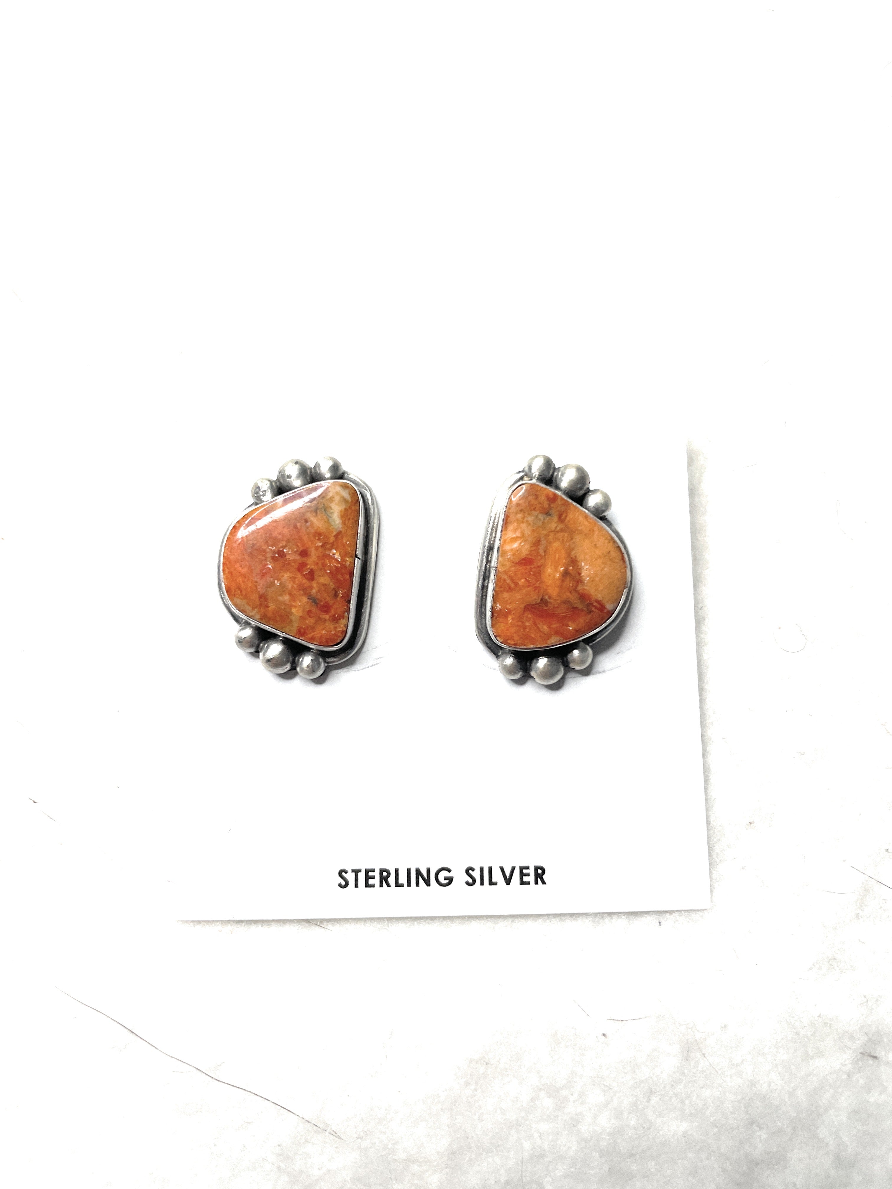 Navajo Apple Coral And Sterling Silver Post Earrings Signed