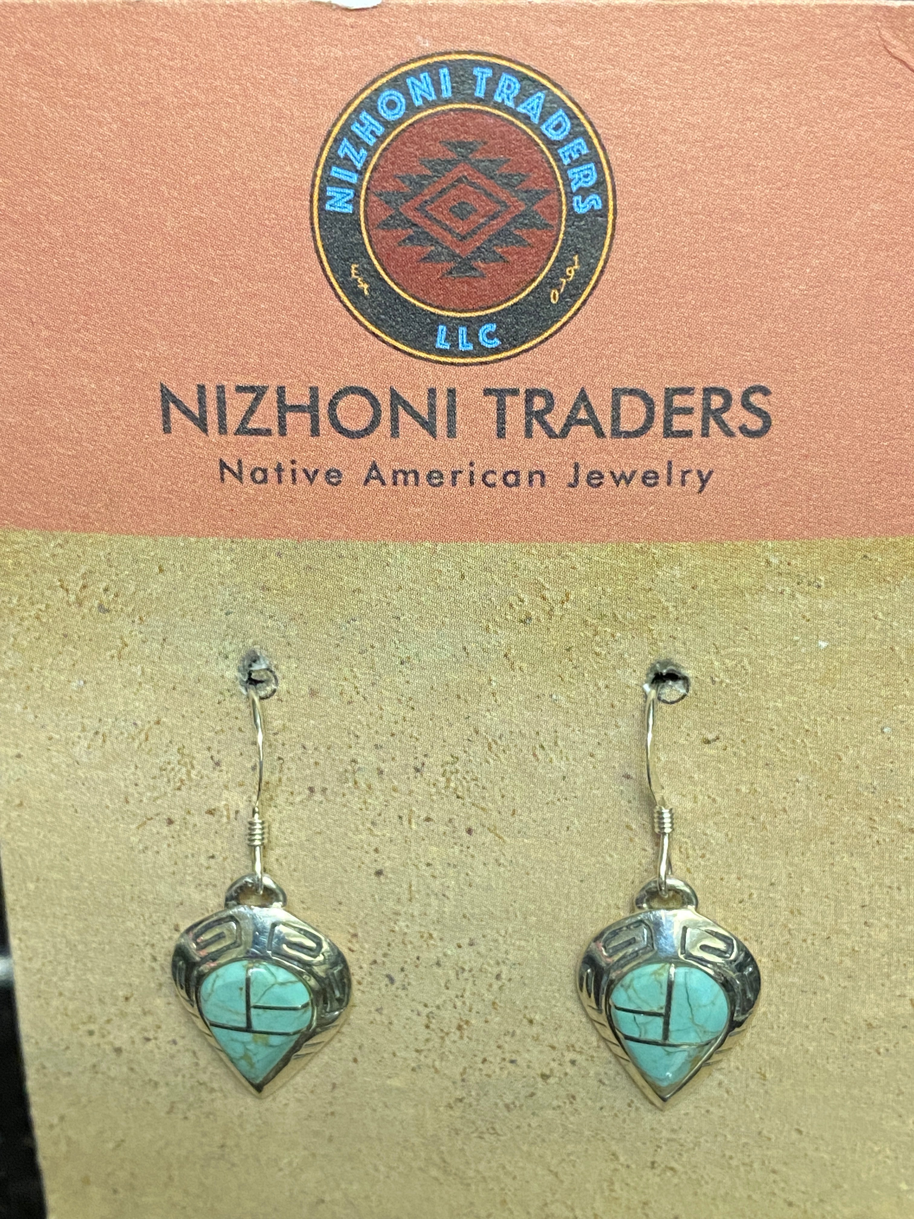 Navajo Turquoise 8 & Sterling Silver Drop Dangle Earringsq