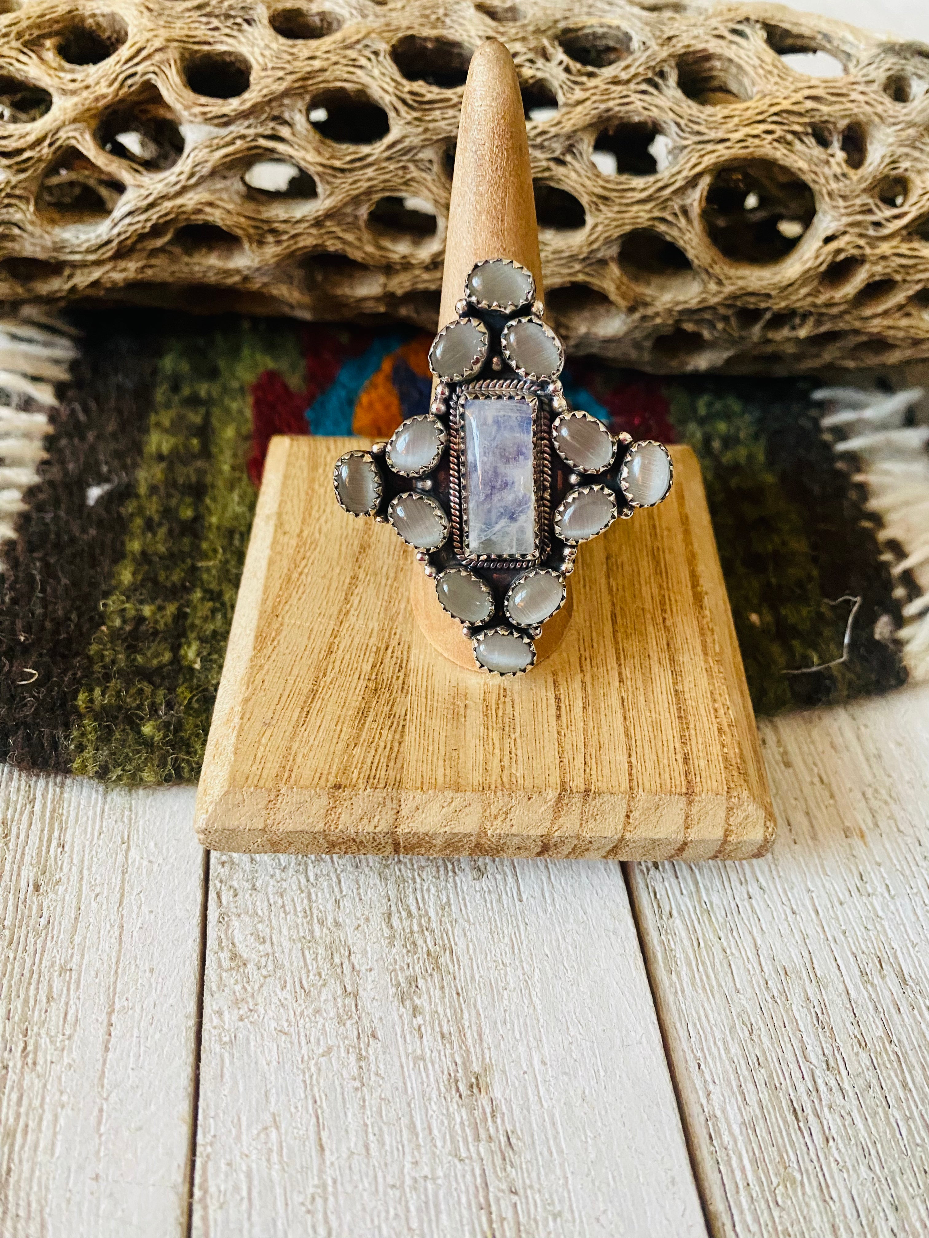 Handmade Sterling Silver, Quartz & Agate Cluster Adjustable Ring