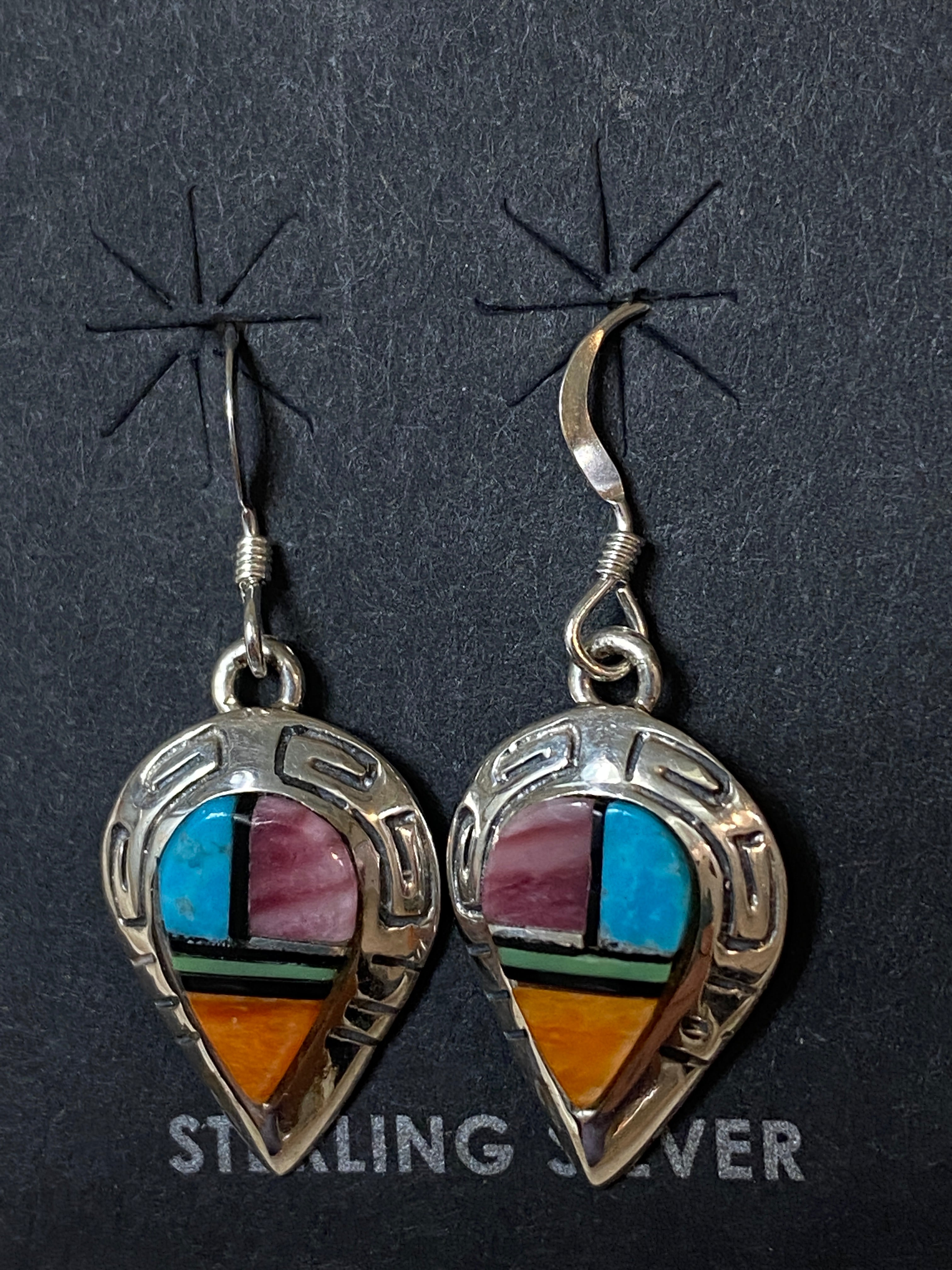 Navajo Turquoise Orange Spiny Drop Dangle Earrings 1.5”