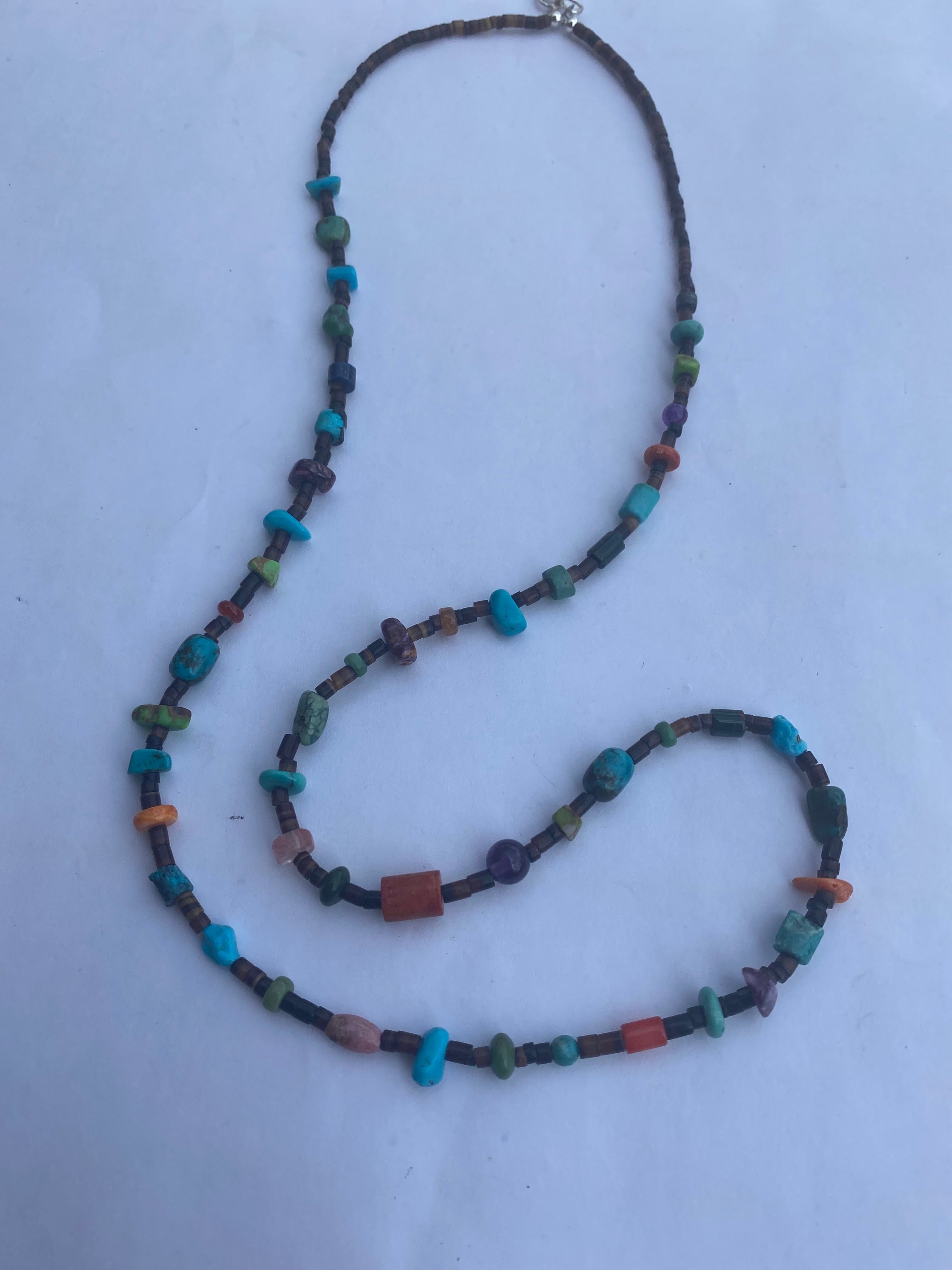 Navajo Multi Stone & Heishi Beaded 26 Inch Necklace