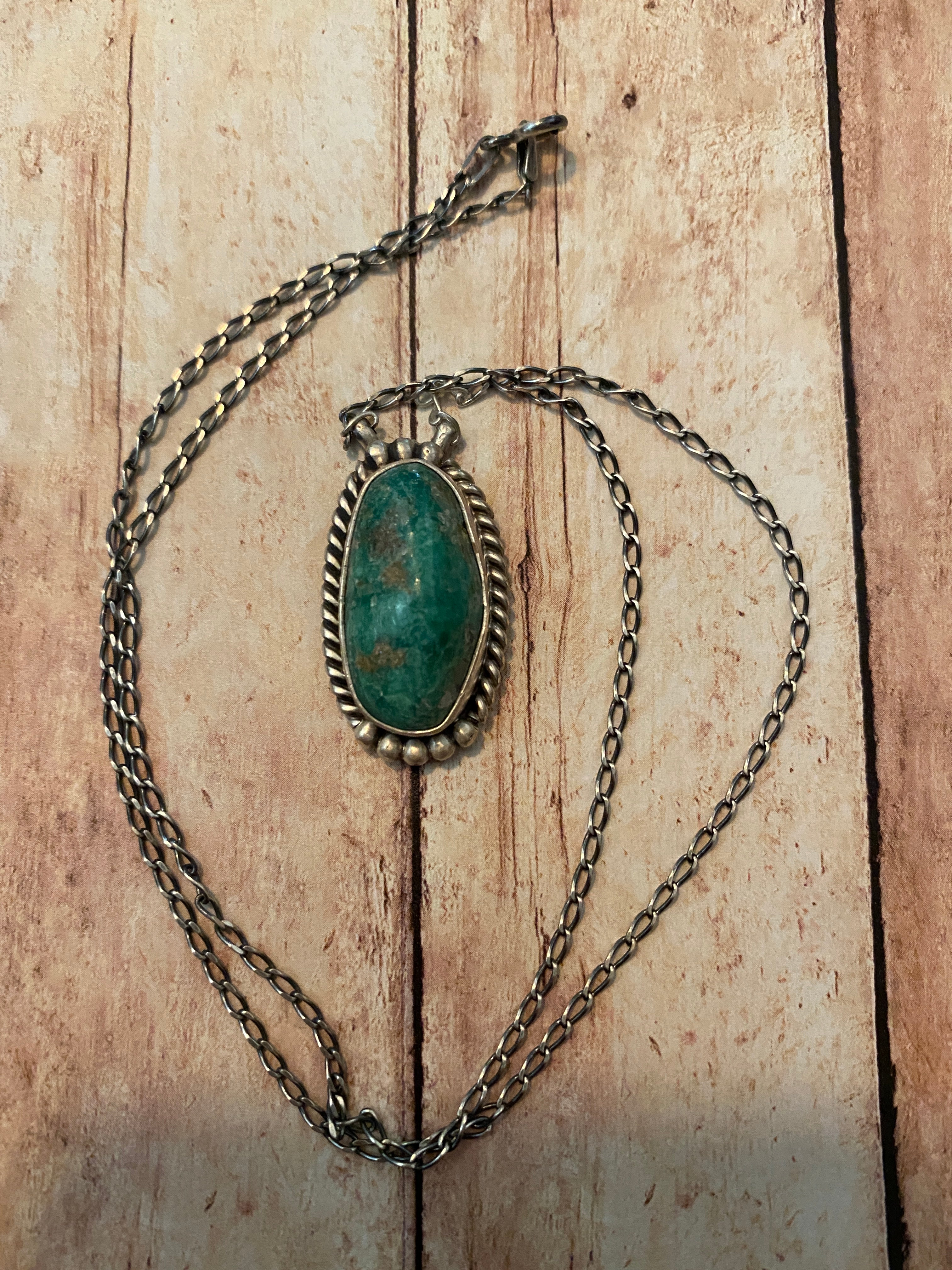 Navajo Sterling Silver And Turquoise Stone Southwest Necklace Signed