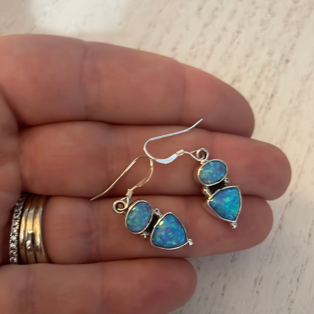 Navajo Blue Opal & Sterling Silver Dangle Earrings