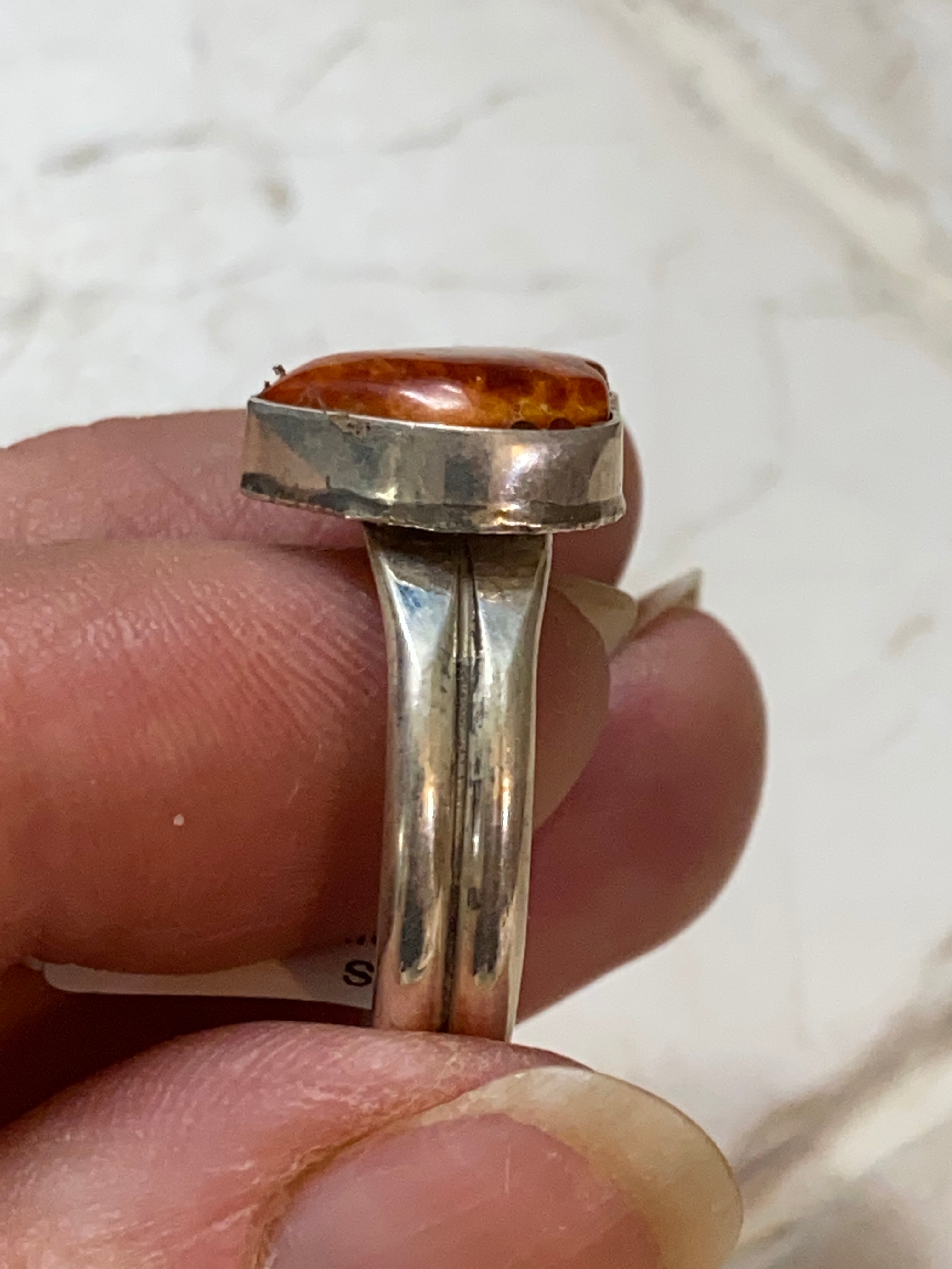 Navajo Orange Spiny Sterling Heart Ring 11