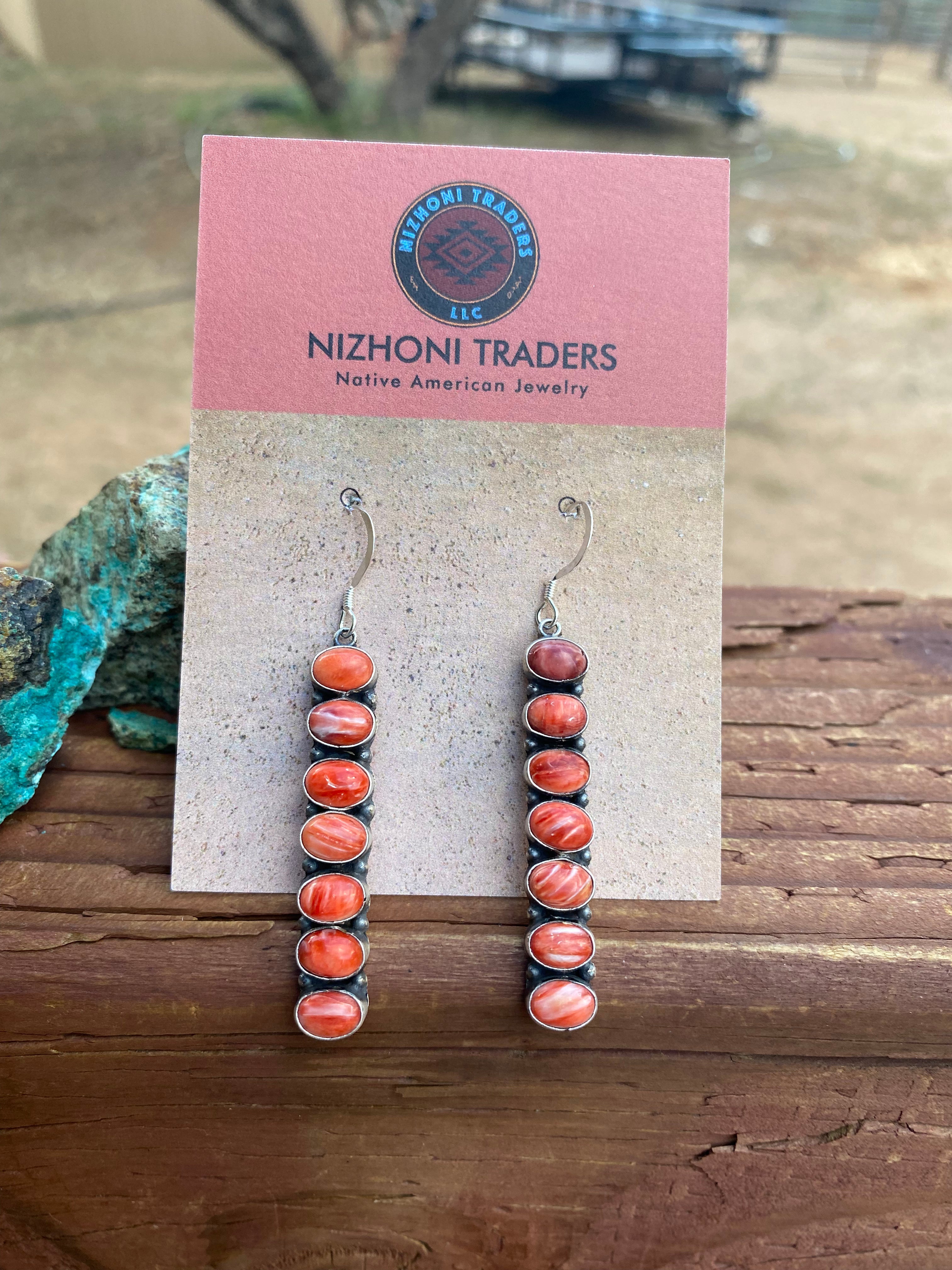 Orange Spiny & Sterling Silver Navajo Dangles