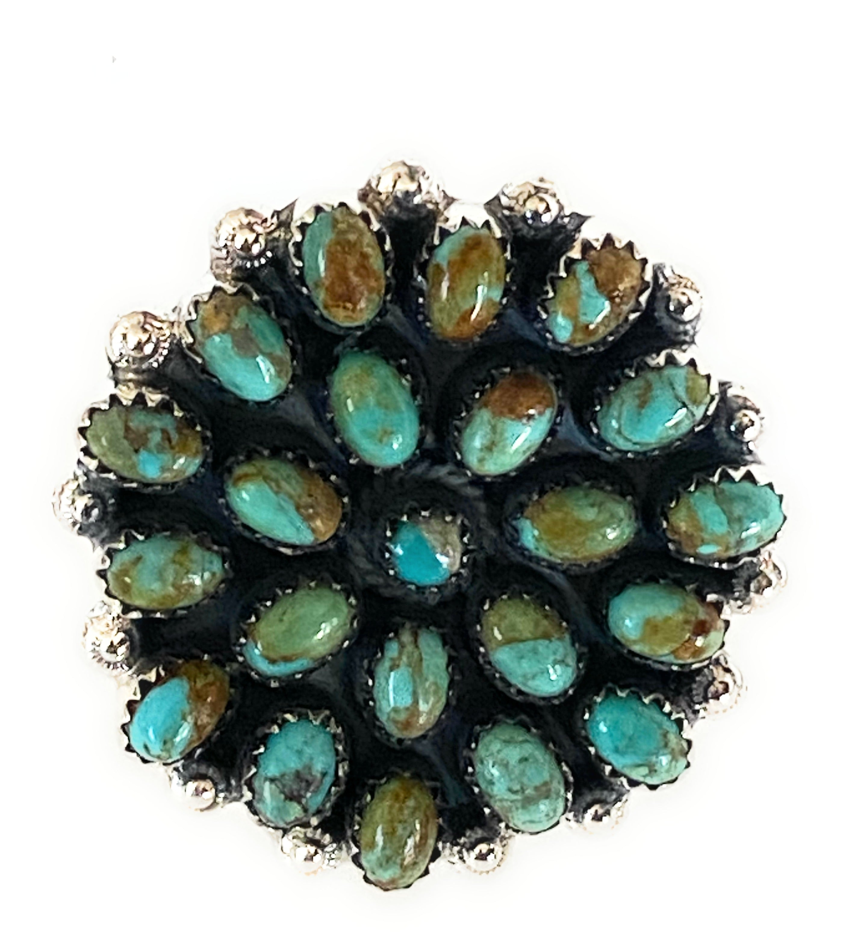 Handmade Round Royston Turquoise And Sterling Silver Adjustable Ring