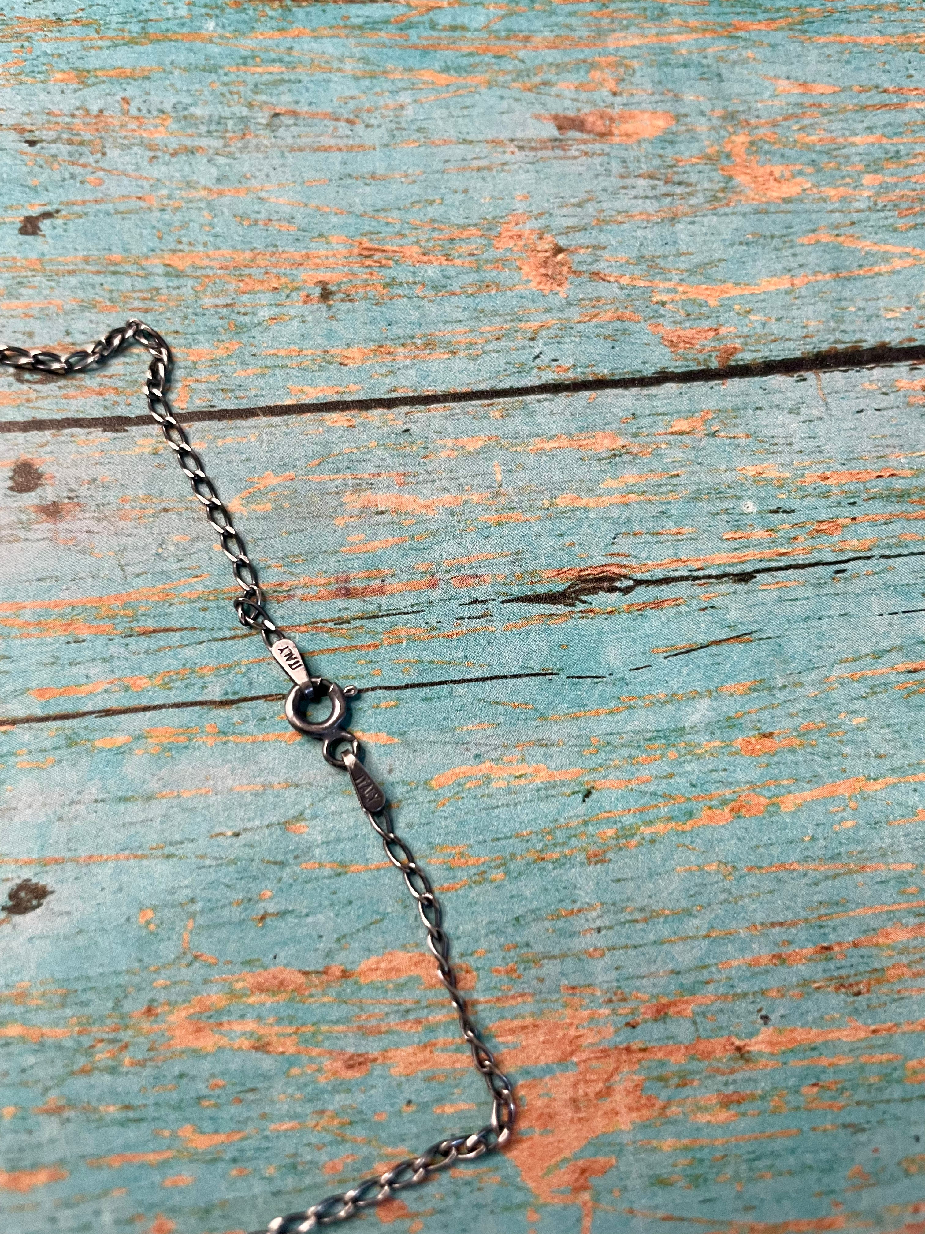 Navajo Sterling Silver And Turquoise Beaded Necklace 16 inch