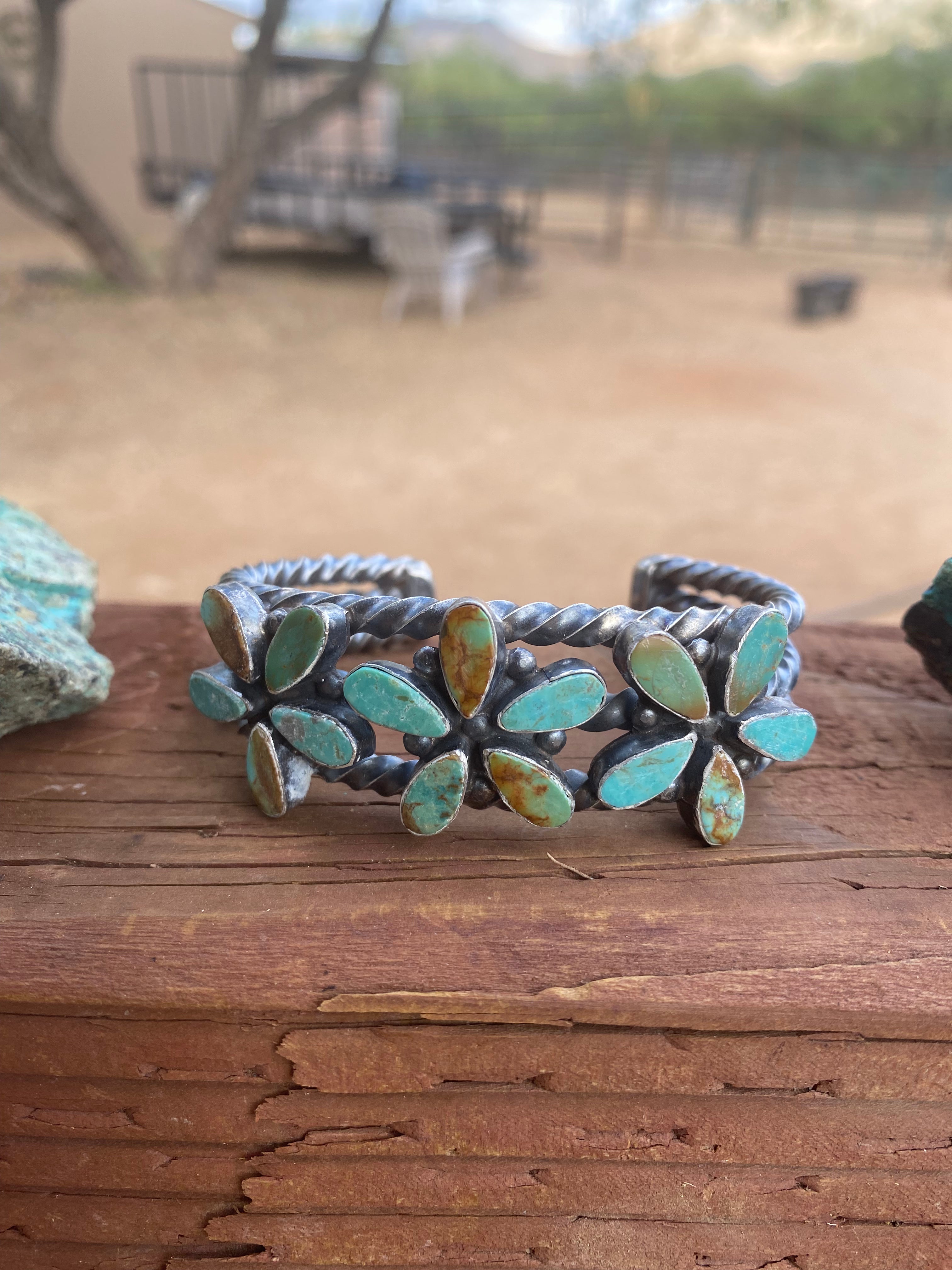 Navajo Jacqueline Silver Royston Turquoise & Sterling Cluster Cuff