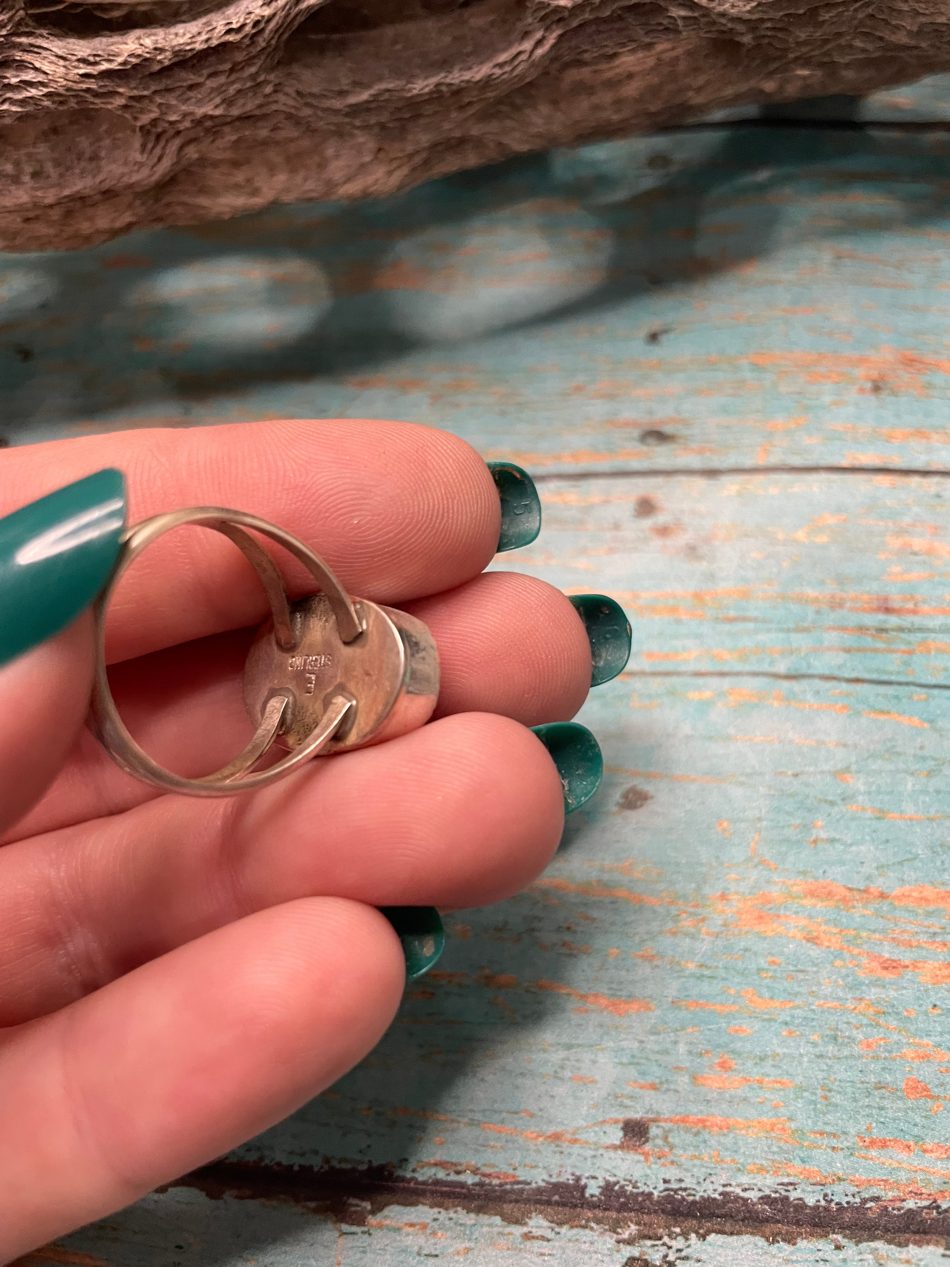 Navajo Man Made Sterling Silver & White Opal Ring