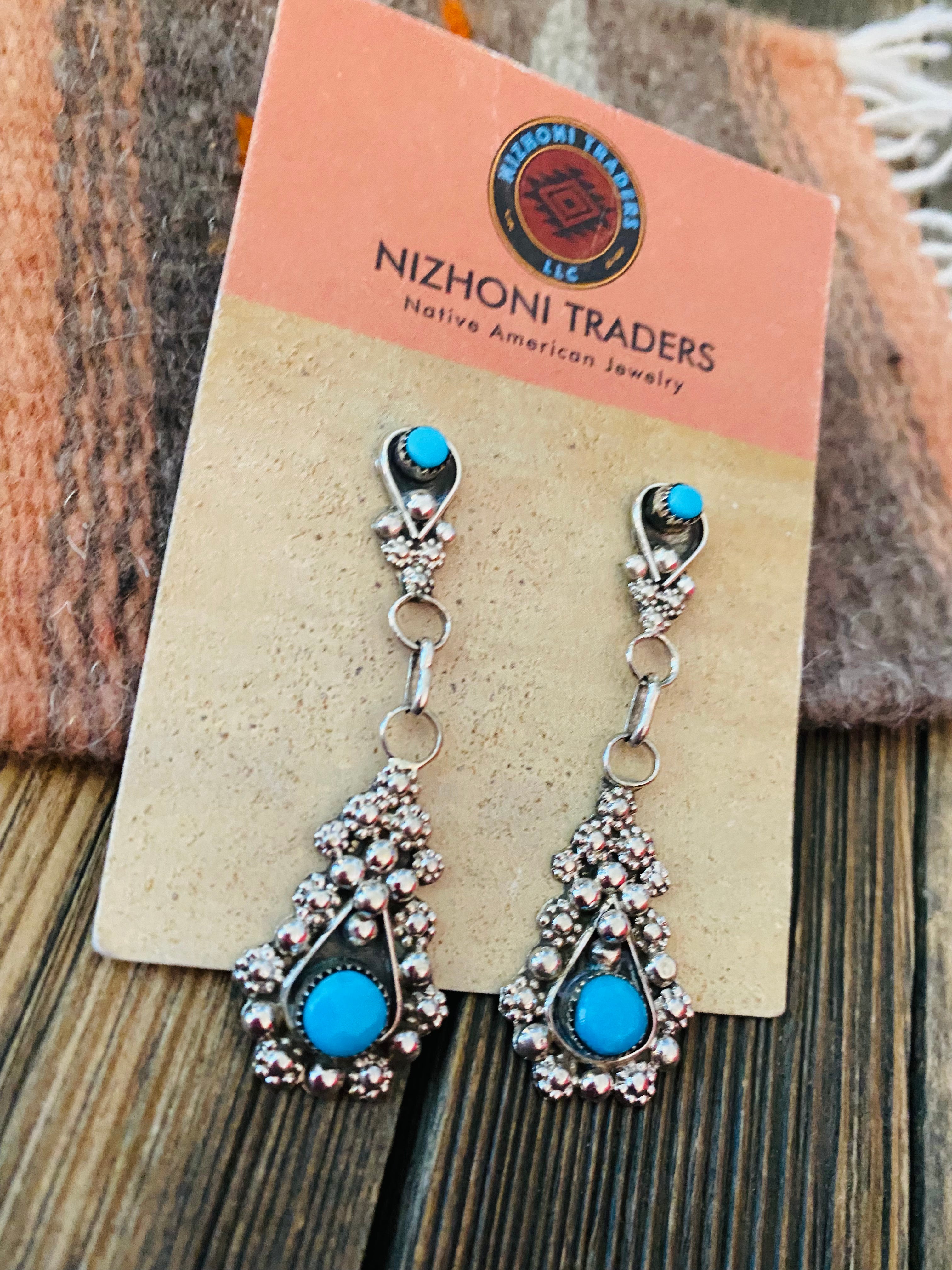 Zuni Sterling Silver & Turquoise Dangle Earrings