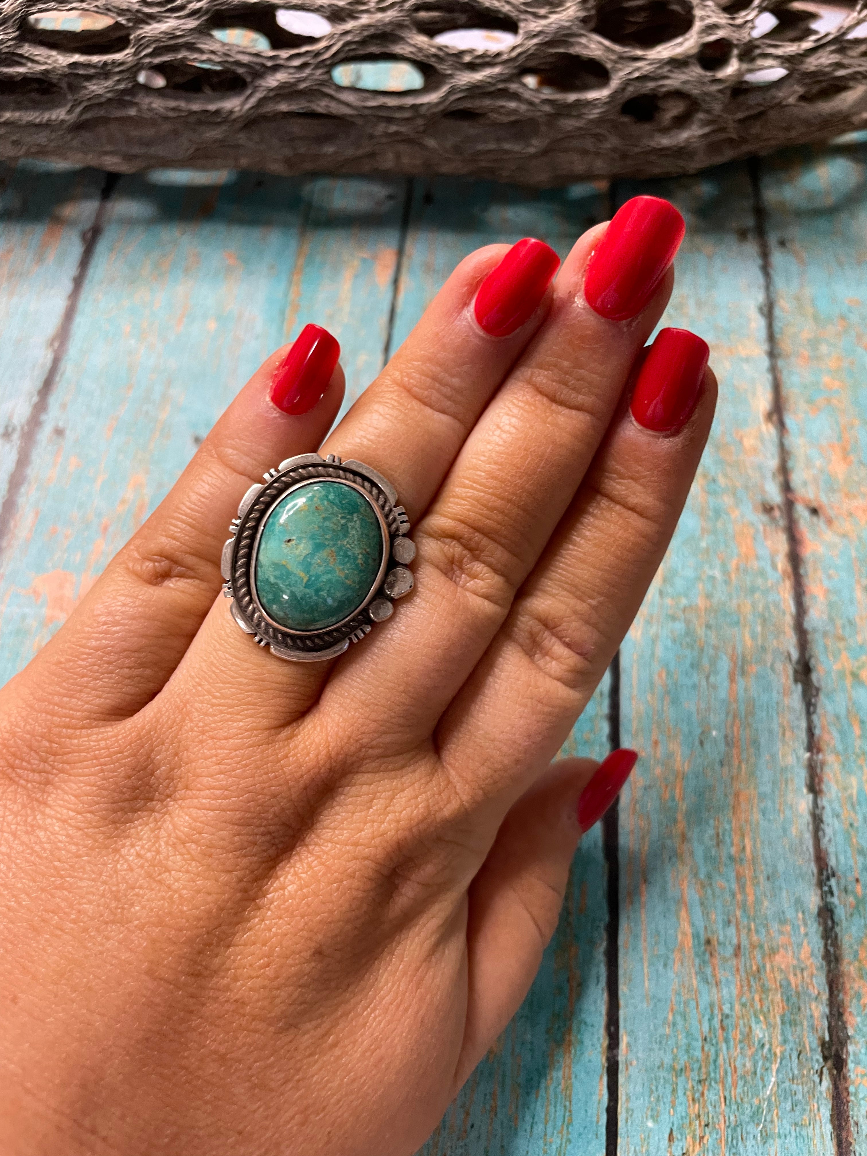 Old Pawn Navajo Sterling Silver & Turquoise Ring Size 6.5