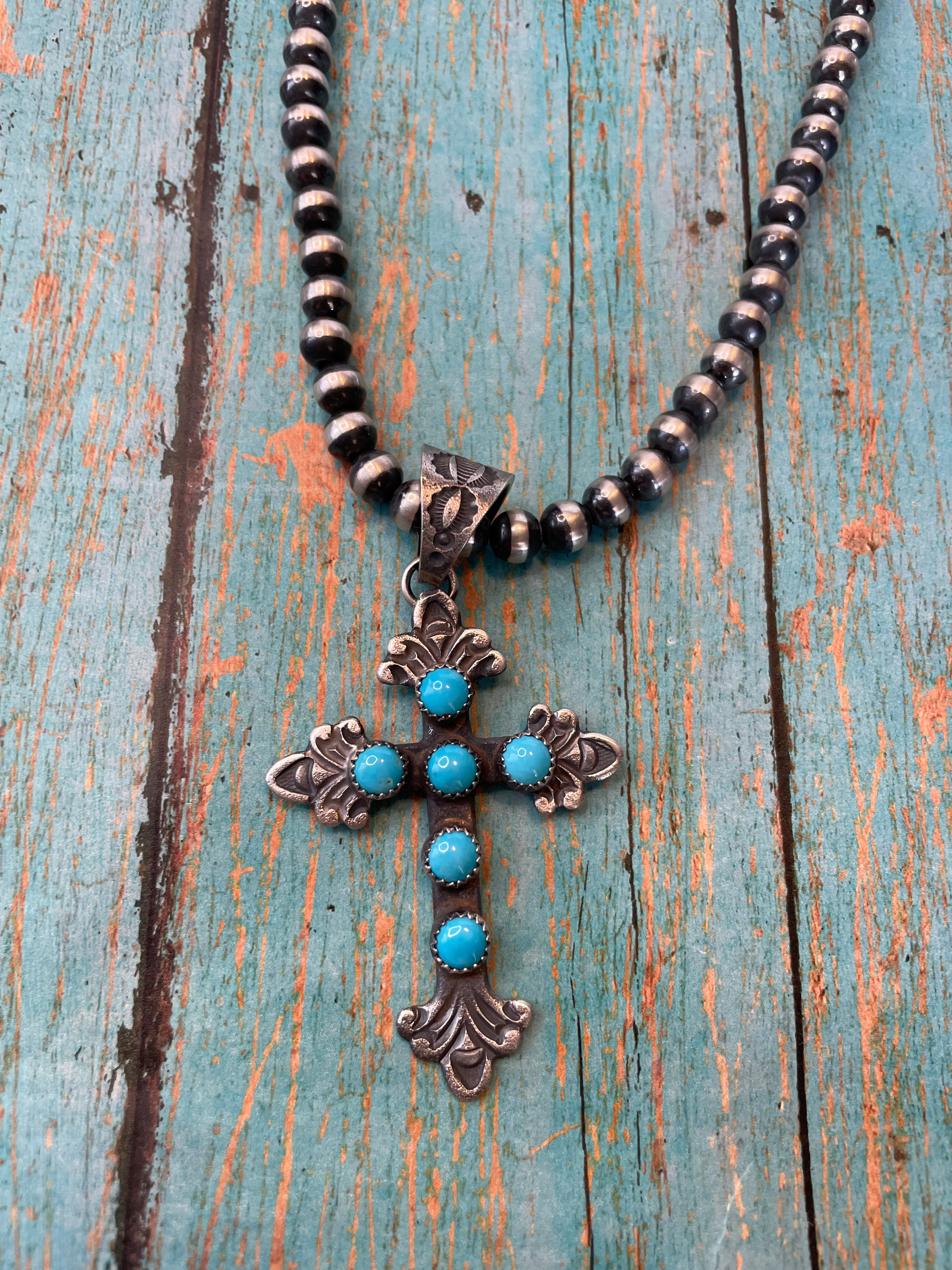 Kevin Billah Sterling Silver And Turquoise Cross Pendant Signed