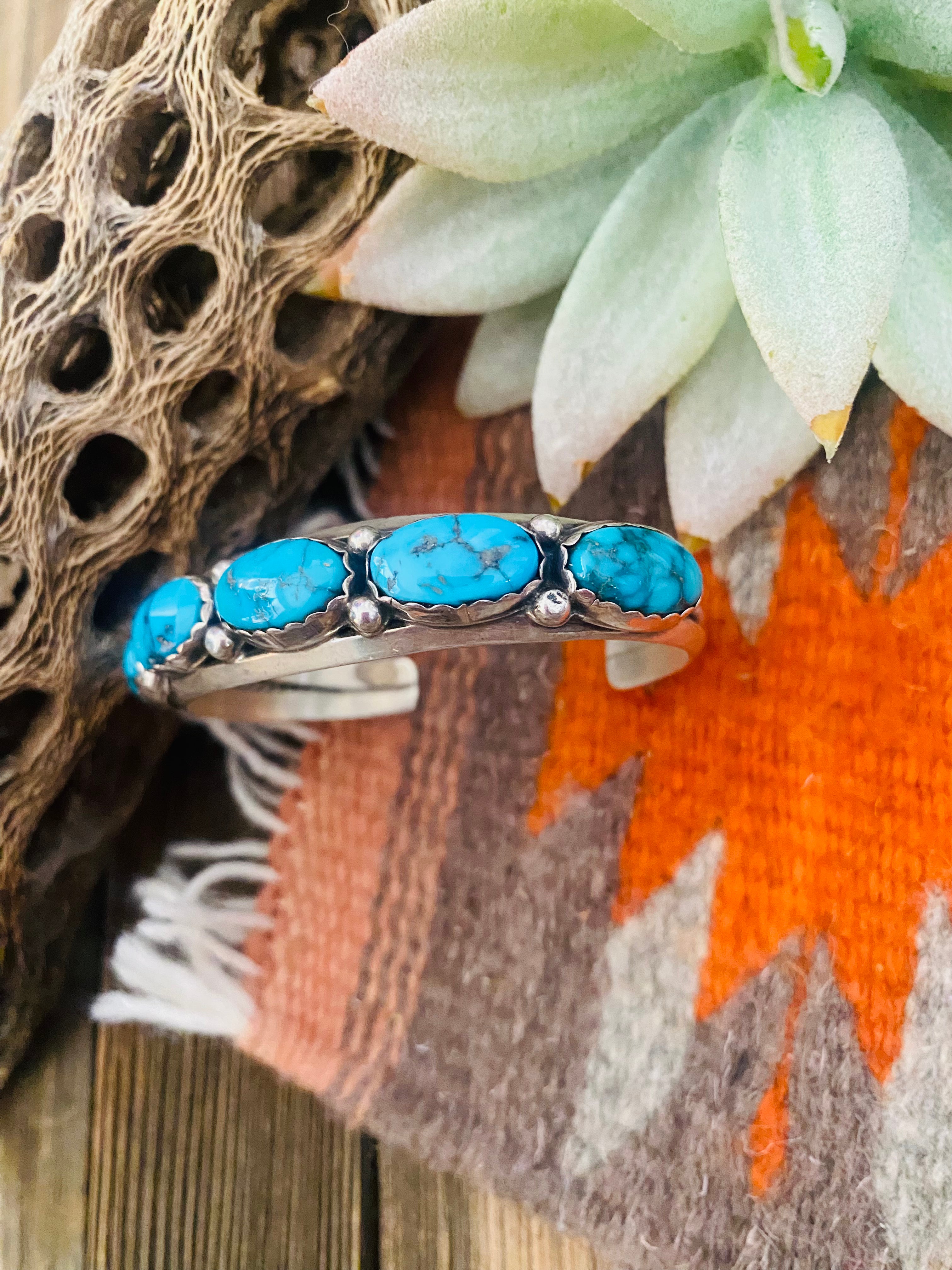 Navajo Old Pawn Vintage Turquoise & Sterling Silver Cuff Bracelet