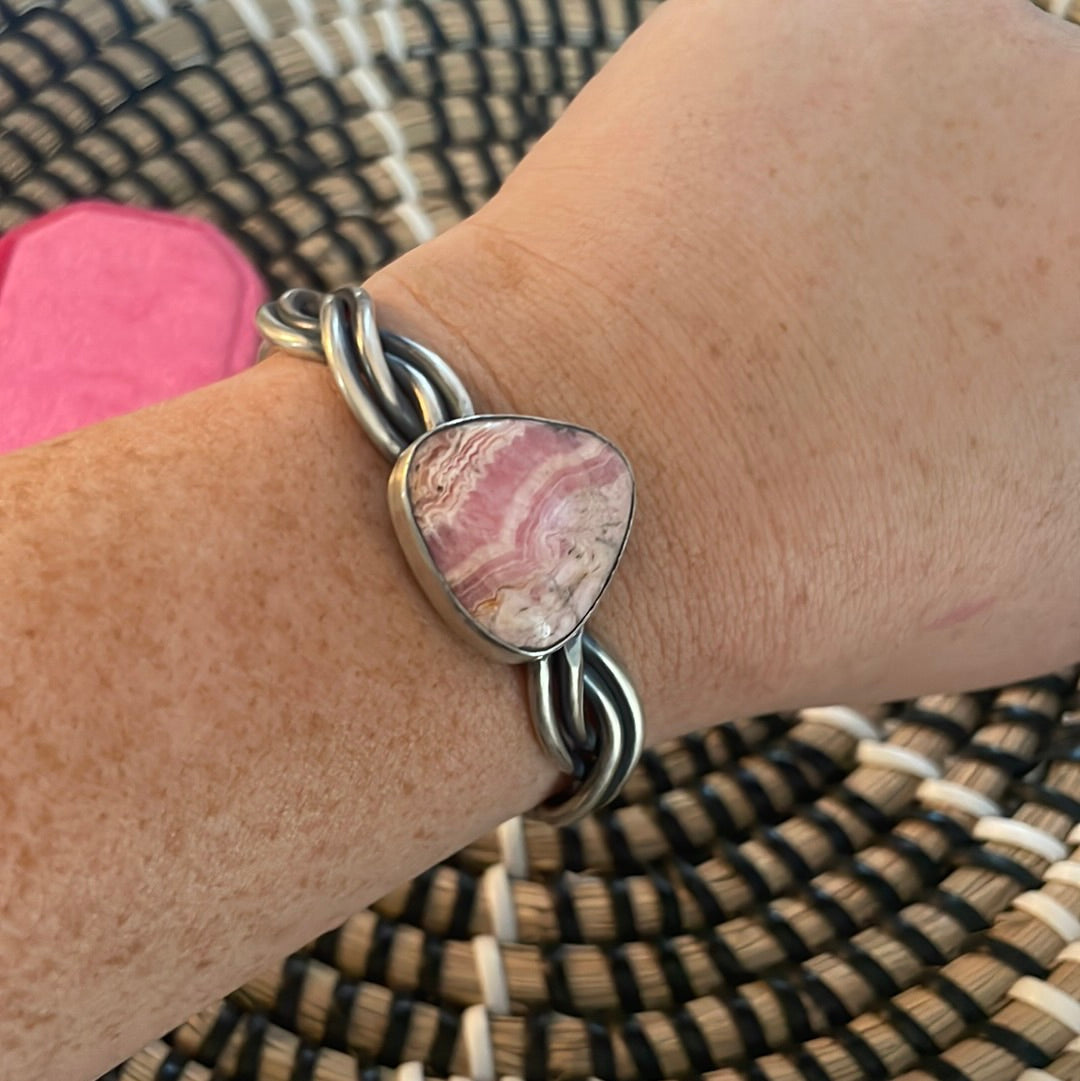 Navajo Sterling Silver And Rhodochrosite Cuff Bracelet