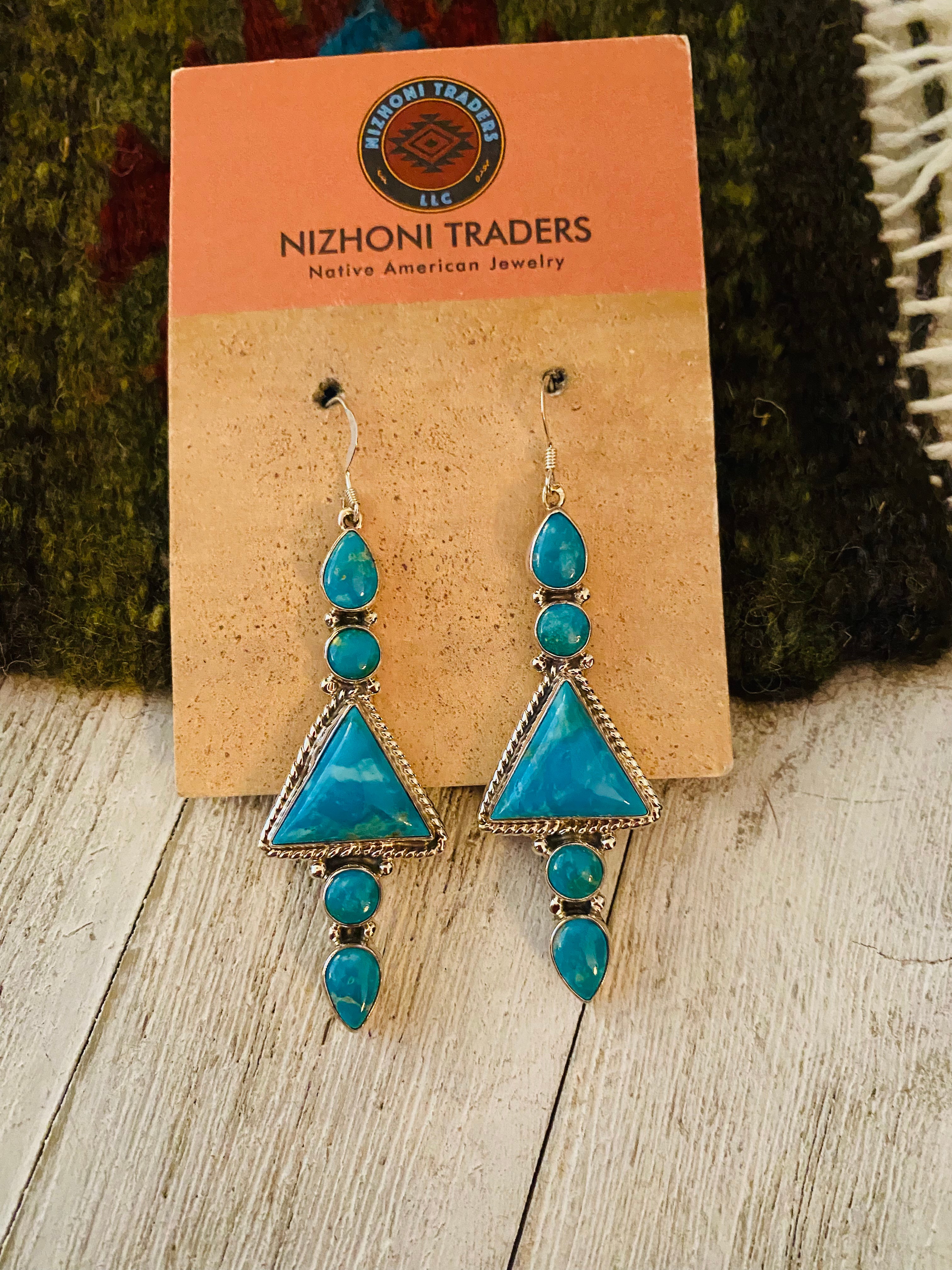 Navajo Turquoise & Sterling Silver Dangle Earrings