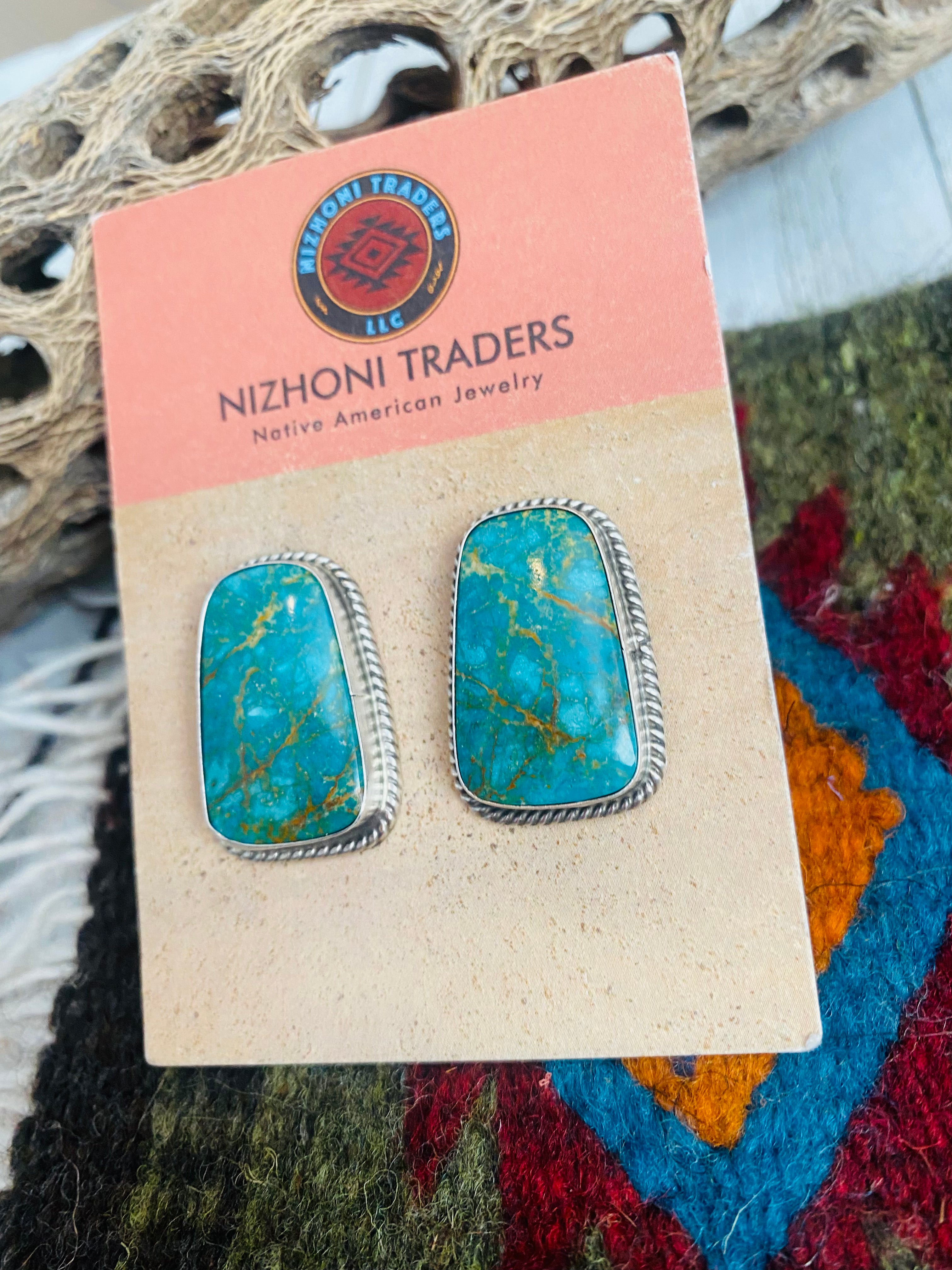 Navajo Sterling Silver & Royston Turquoise Stud Earrings