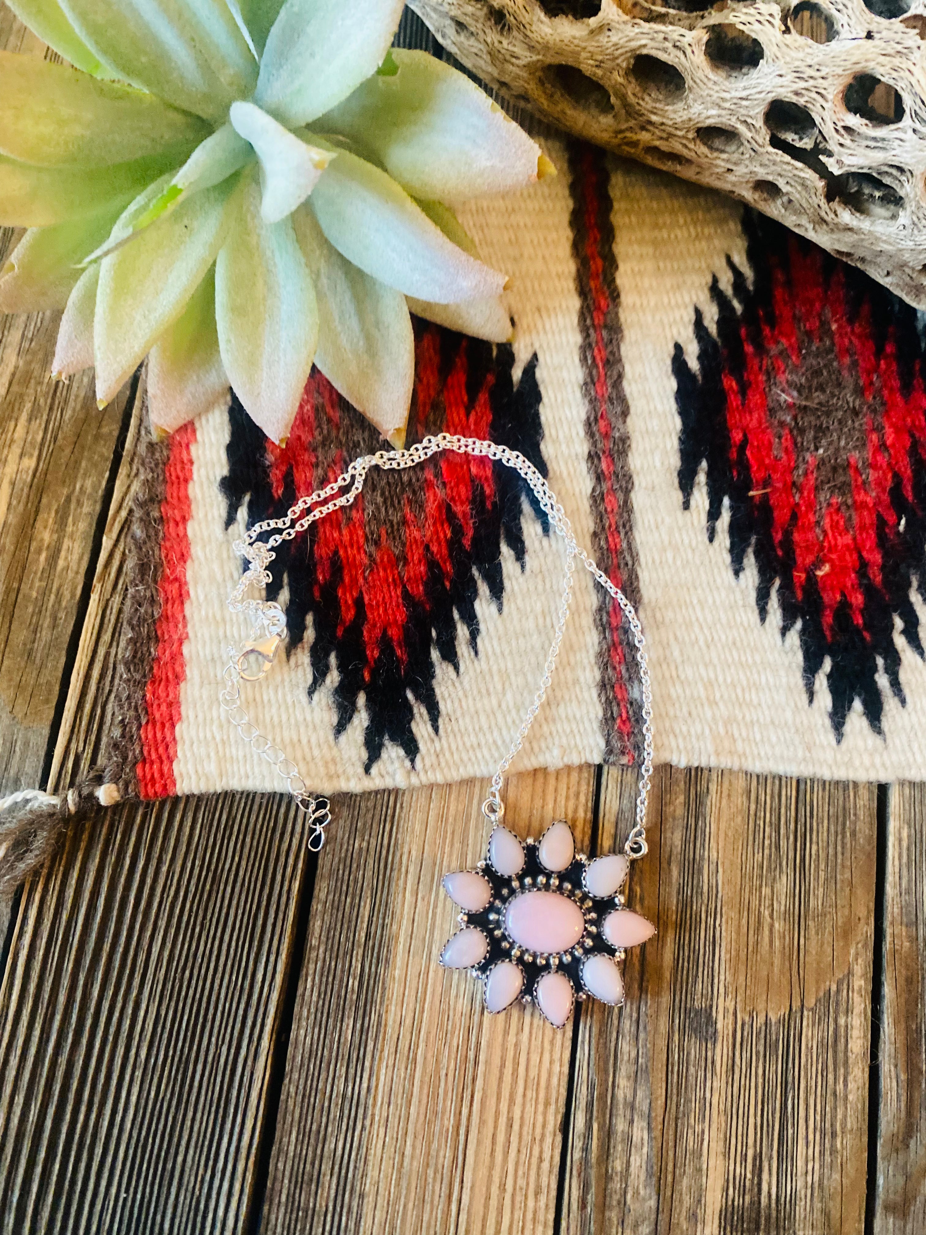 Handmade Sterling Silver & Pink Conch Shell Cluster Necklace