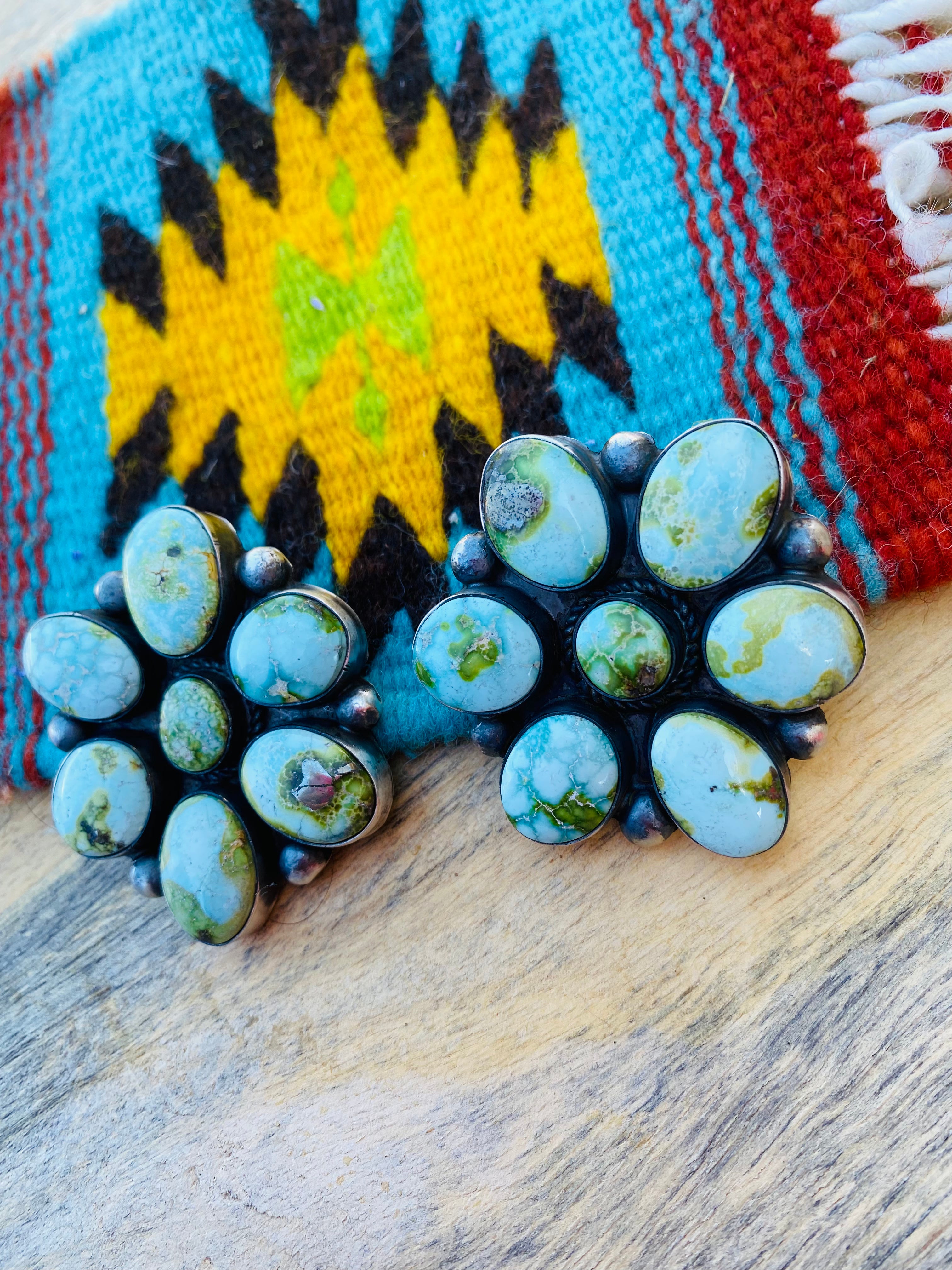 Navajo Sterling Silver & Sonoran Gold Turquoise Cluster Earrings