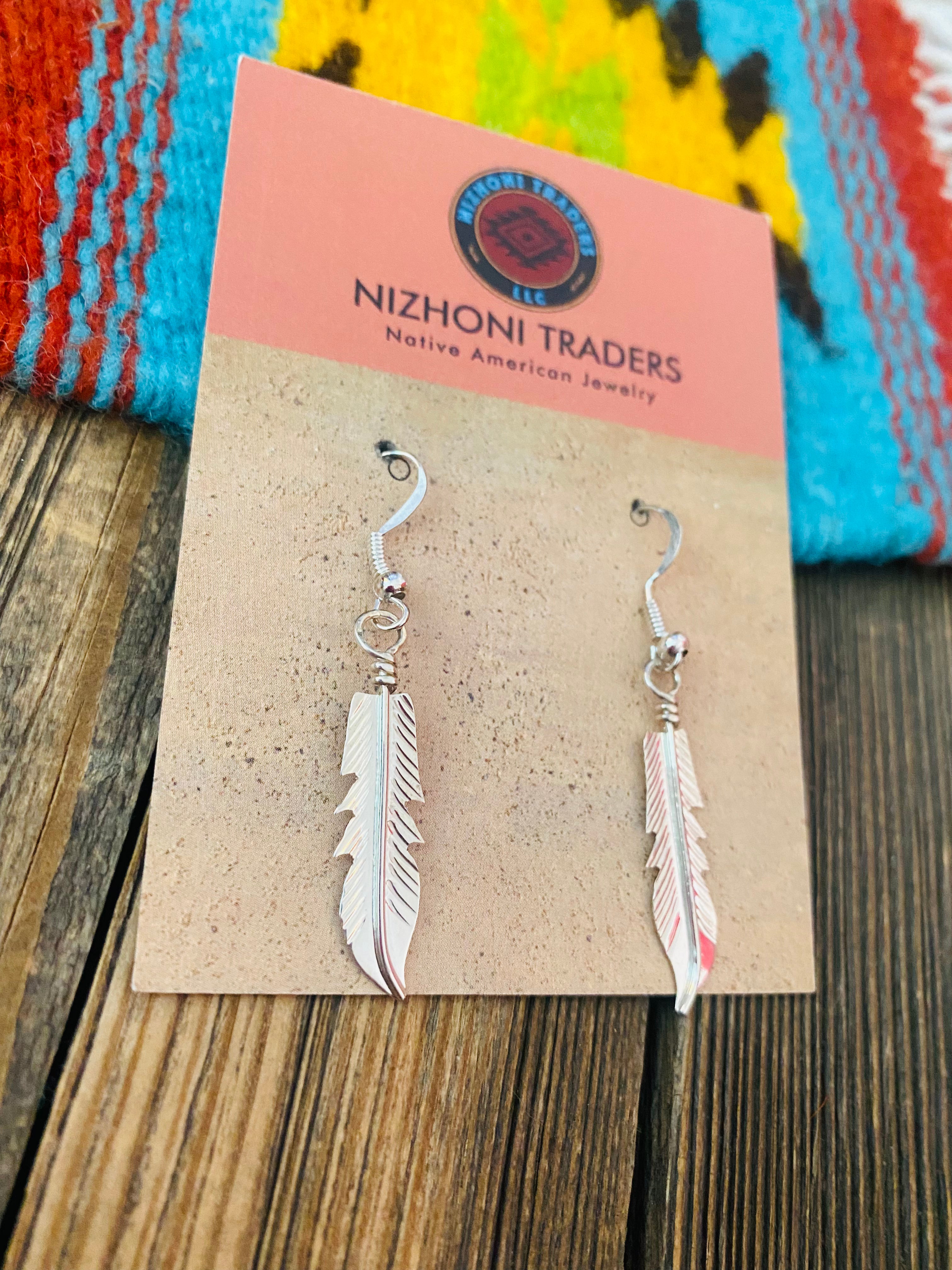 Navajo Sterling Silver Feather Dangle Earrings